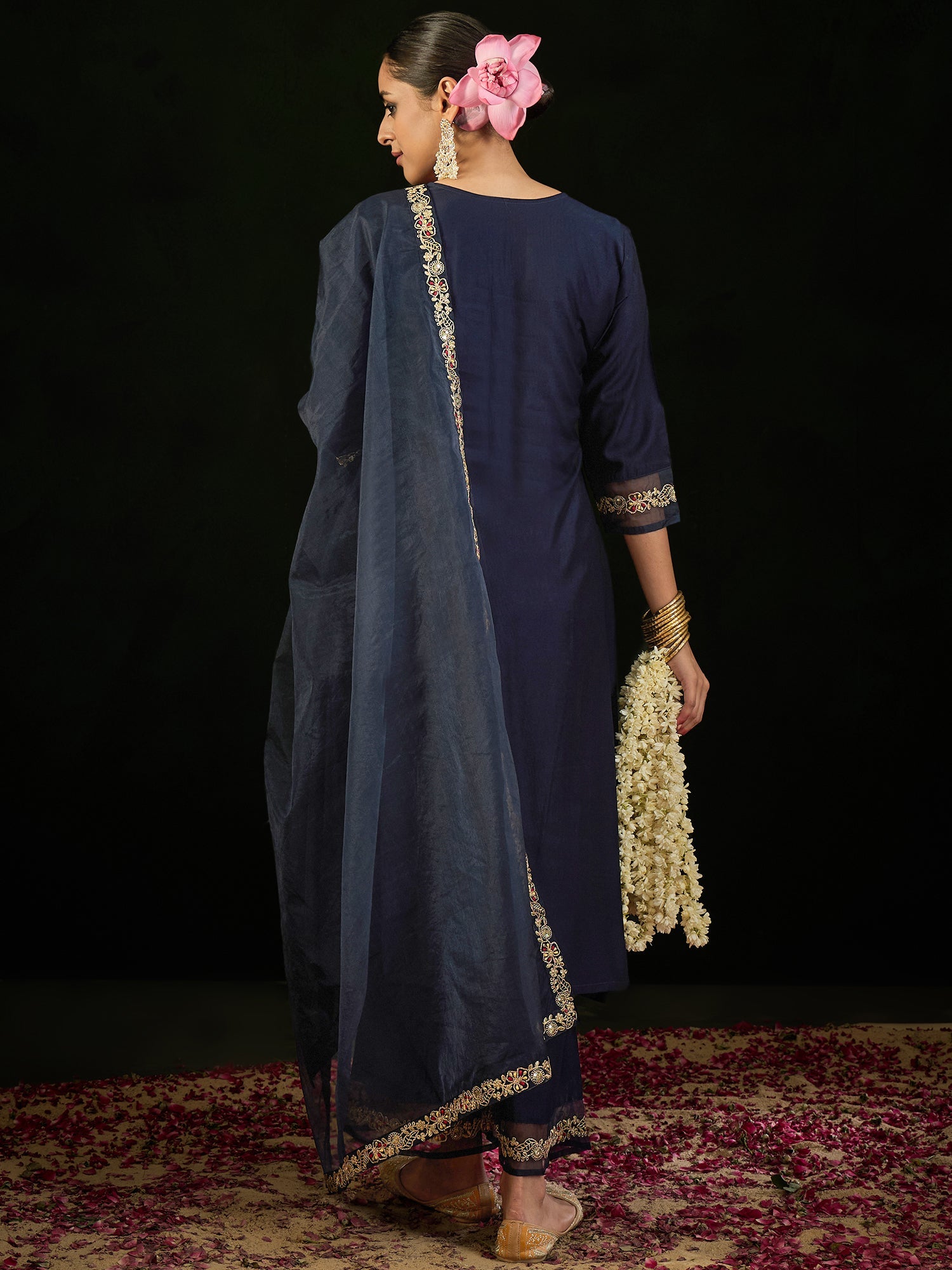 Women's Navy Blue Liva Kurta Set - Taantav