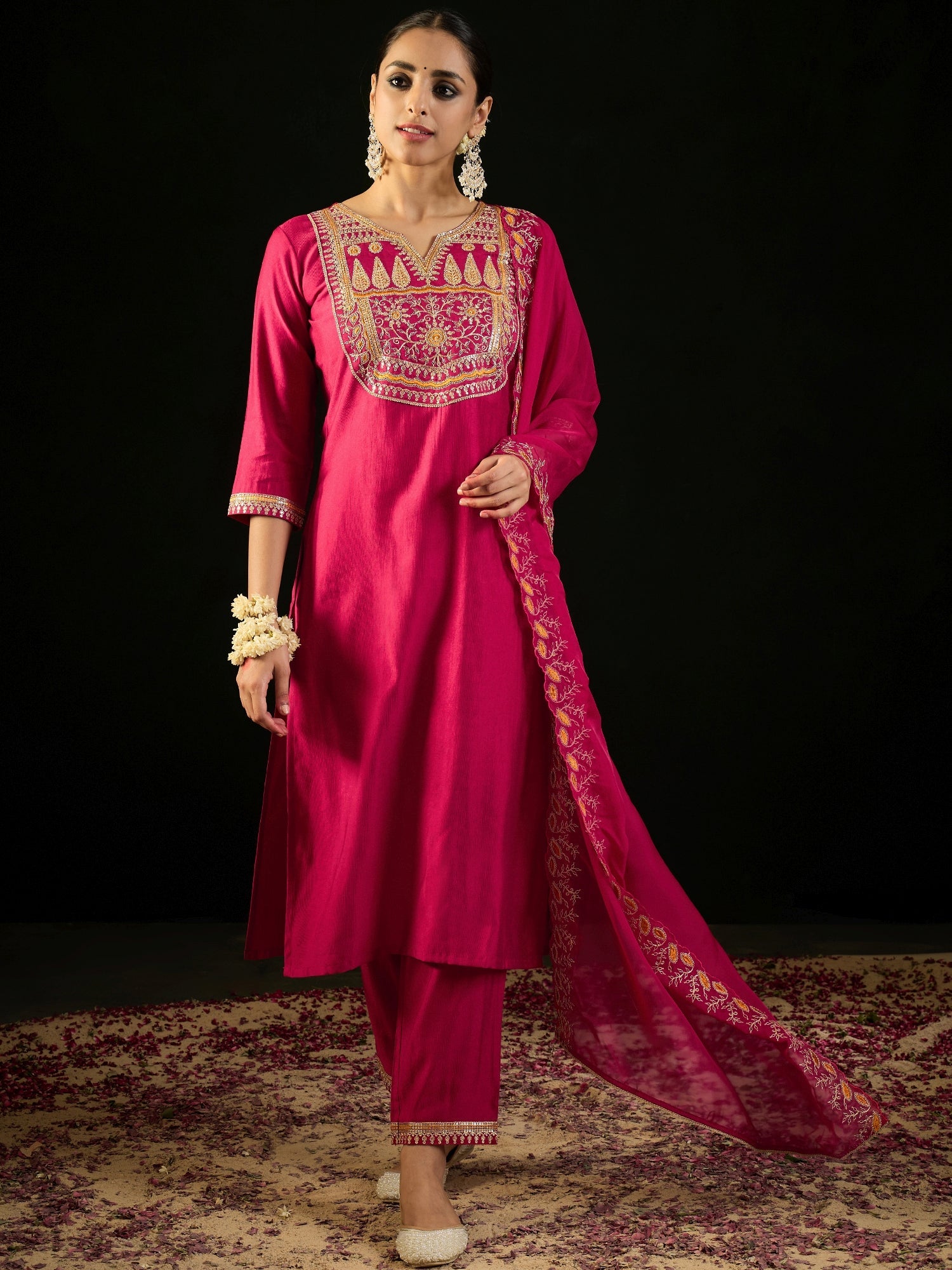 Women's Magenta Liva Kurta Set - Taantav