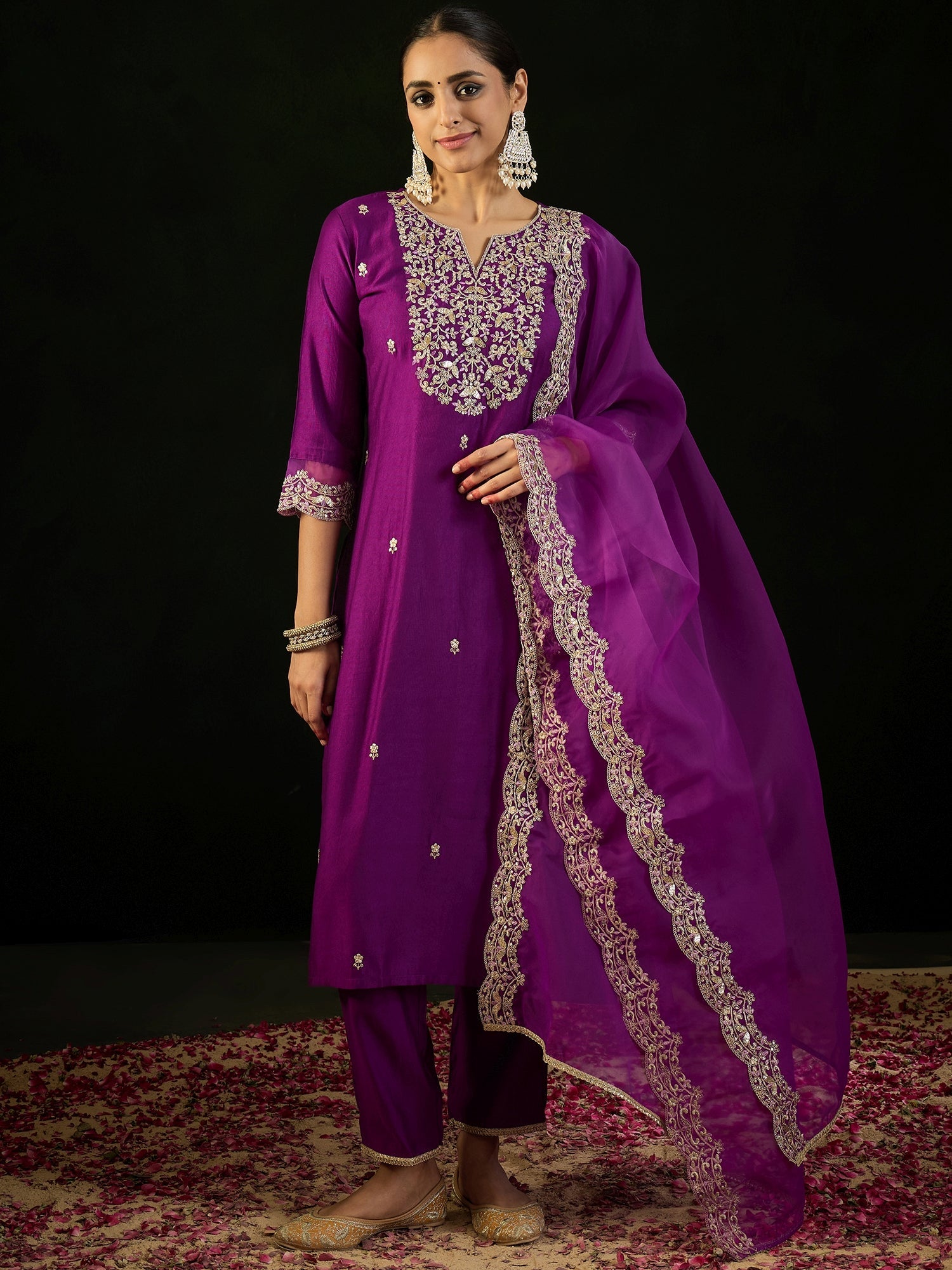 Women's Purple Liva Kurta Set - Taantav