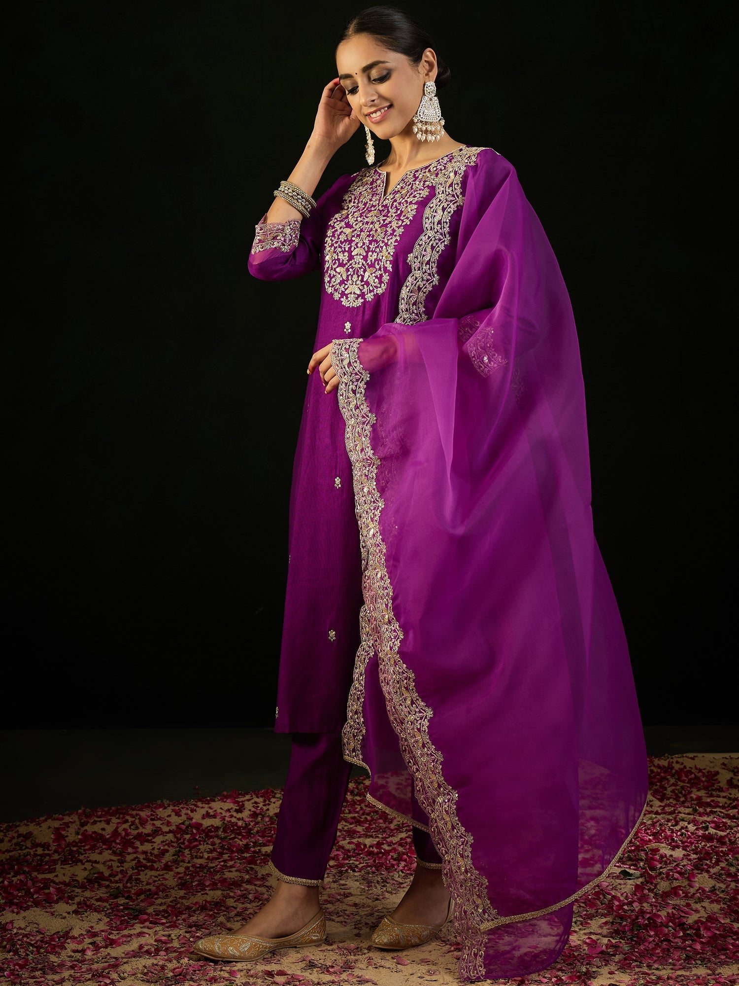 Women's Purple Liva Kurta Set - Taantav