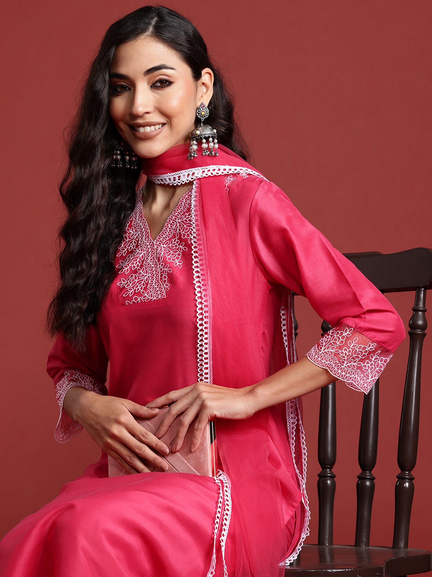 Women's Pink Silk Blend Kurta Set - Taantav