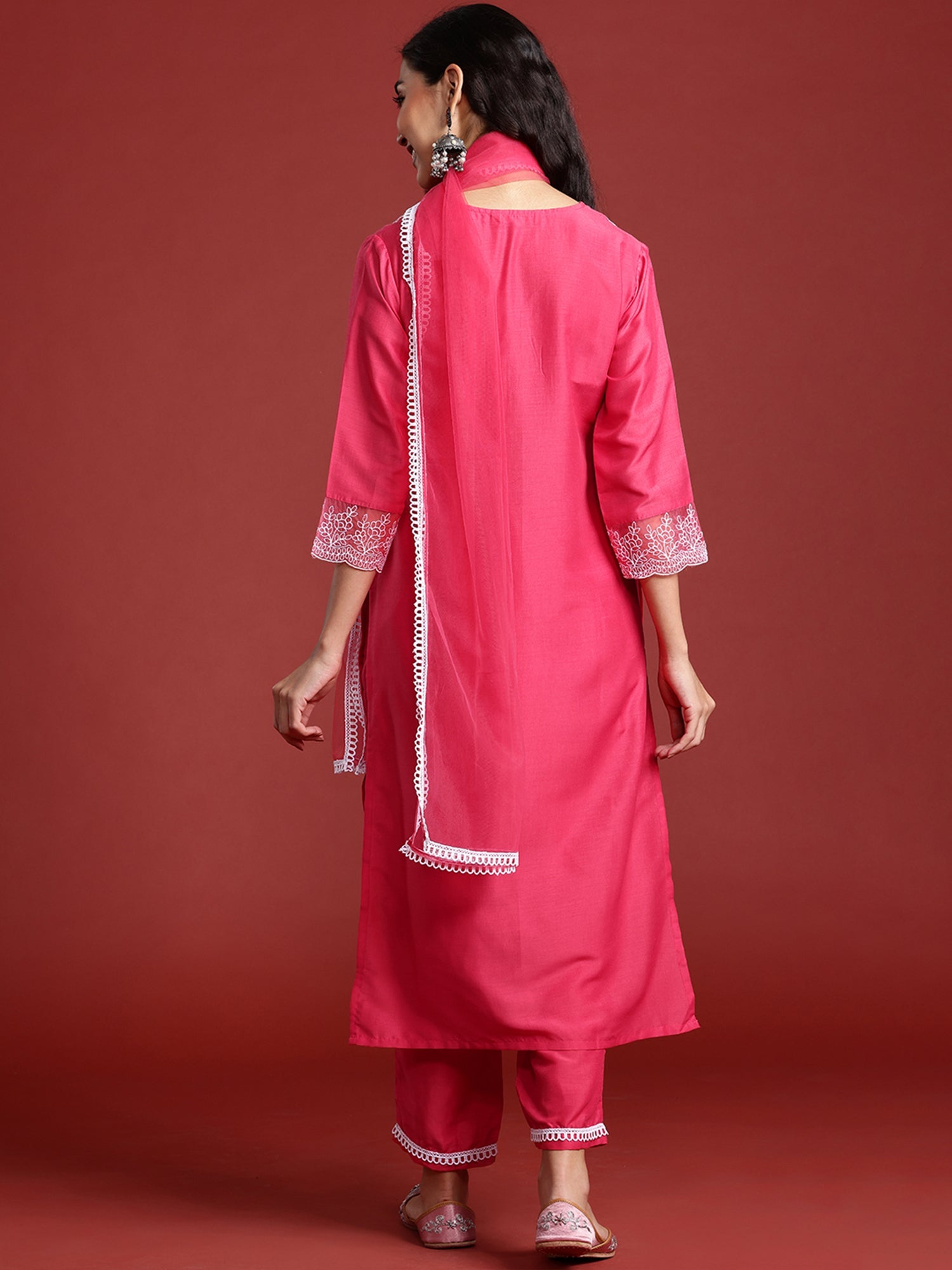 Women's Pink Silk Blend Kurta Set - Taantav