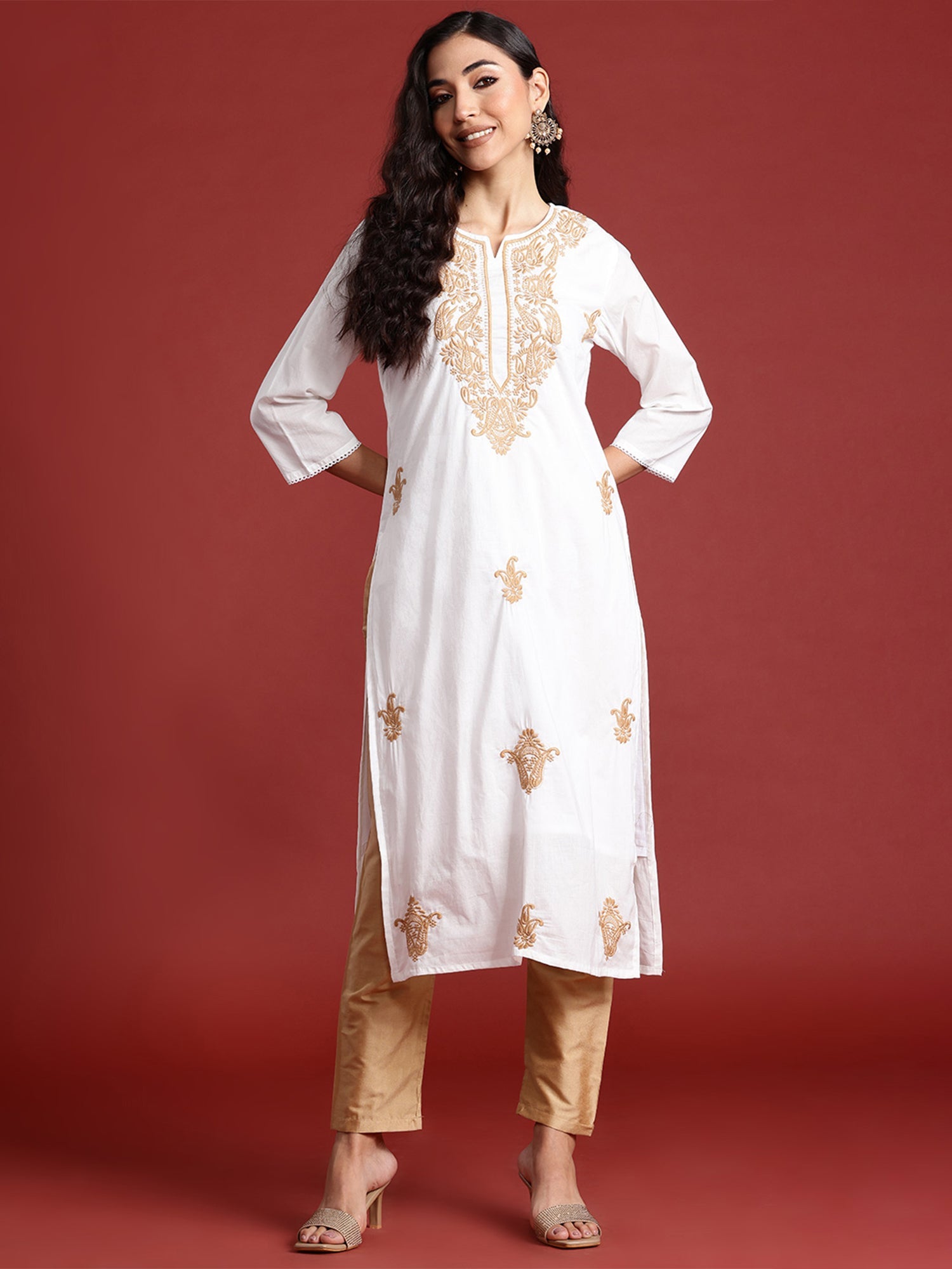 Women's White Cotton Kurta - Taantav