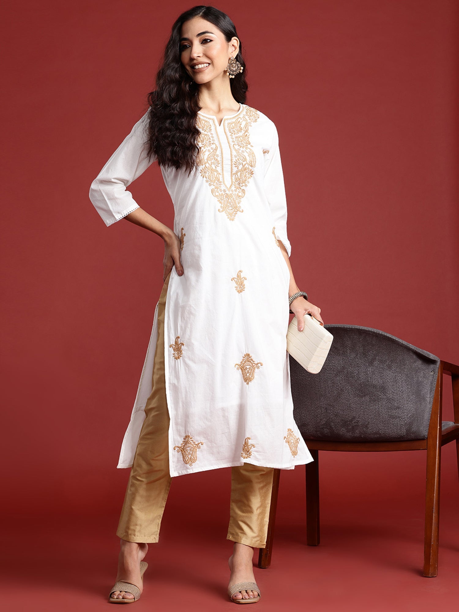 Women's White Cotton Kurta - Taantav