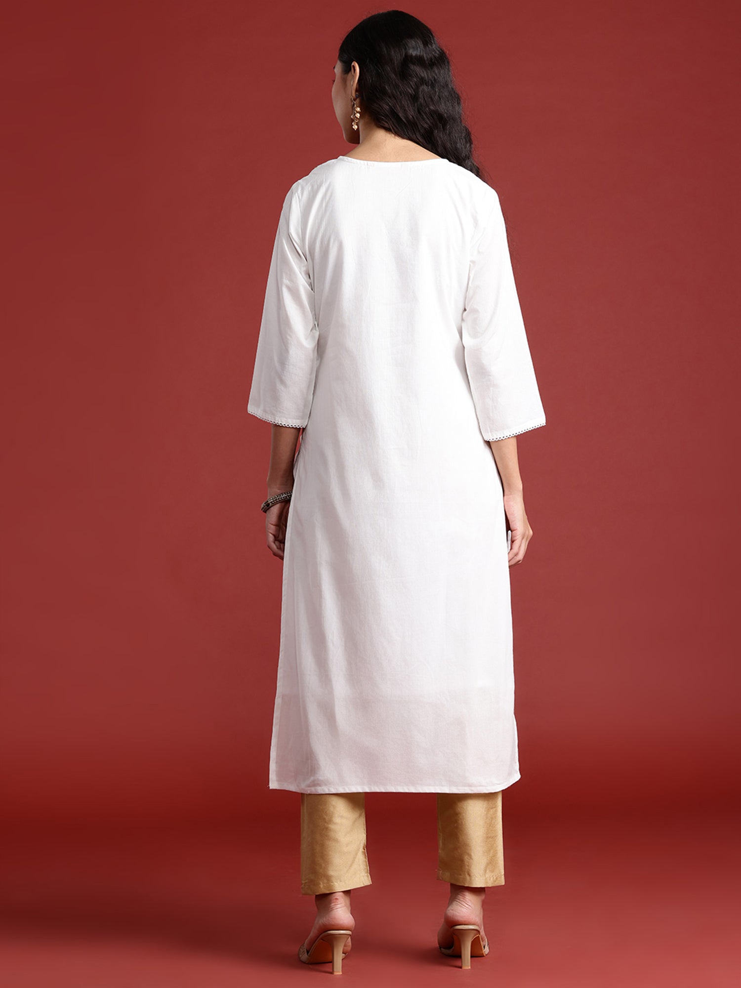 Women's White Cotton Kurta - Taantav