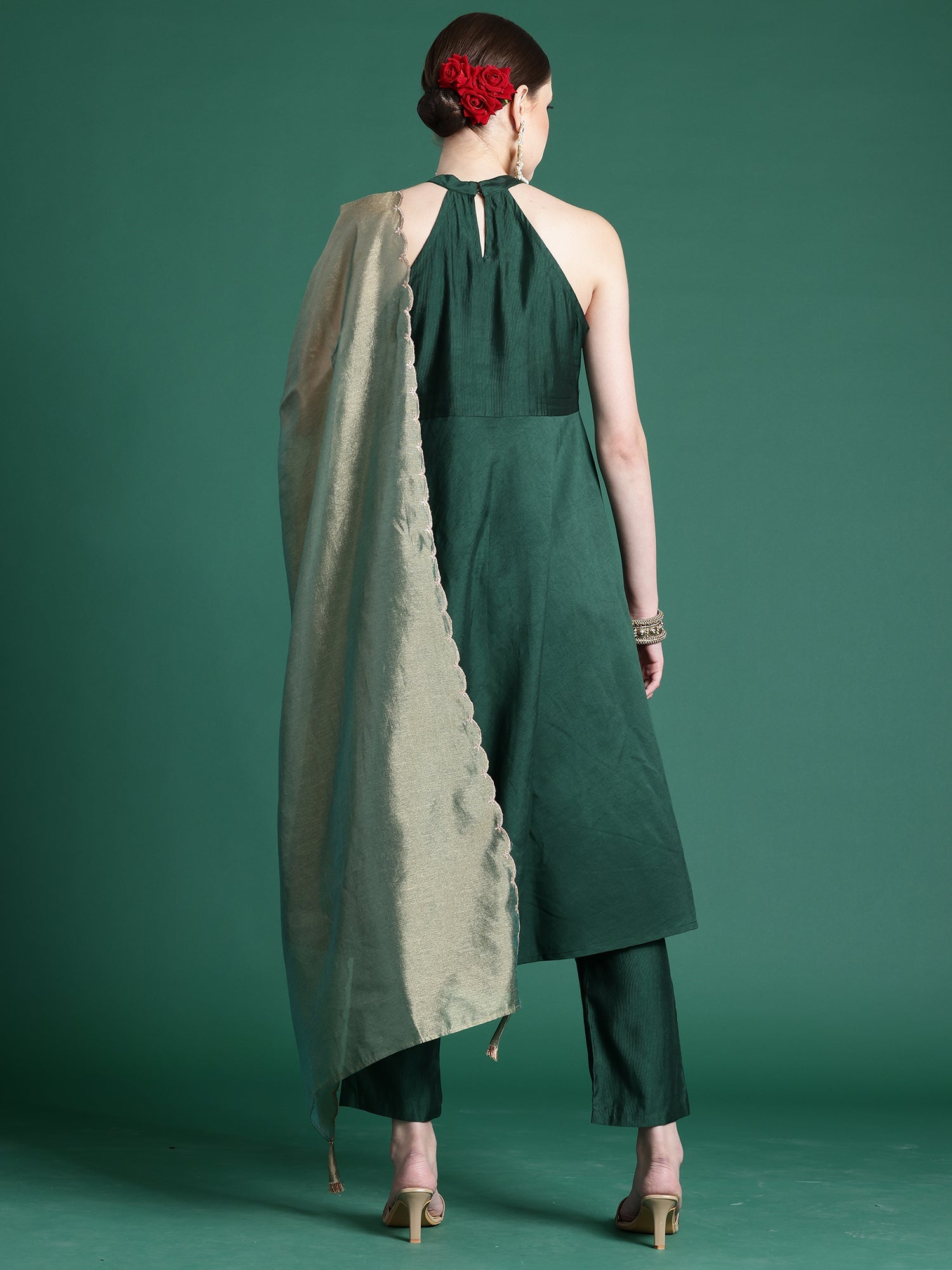 Women's Green Liva Kurta Set - Taantav