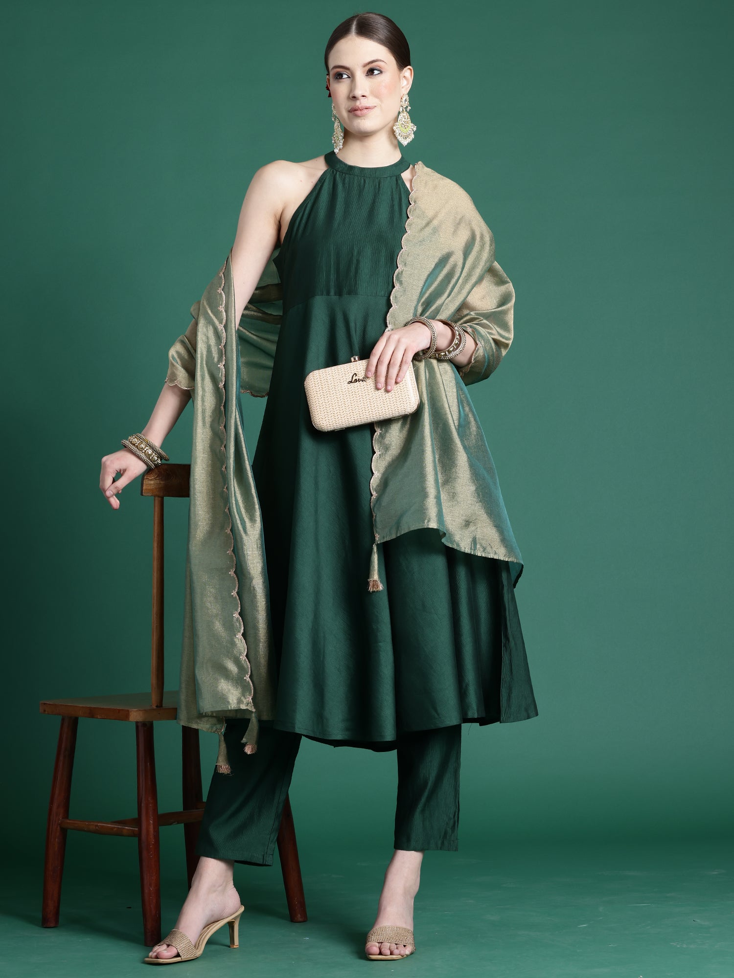 Women's Green Liva Kurta Set - Taantav