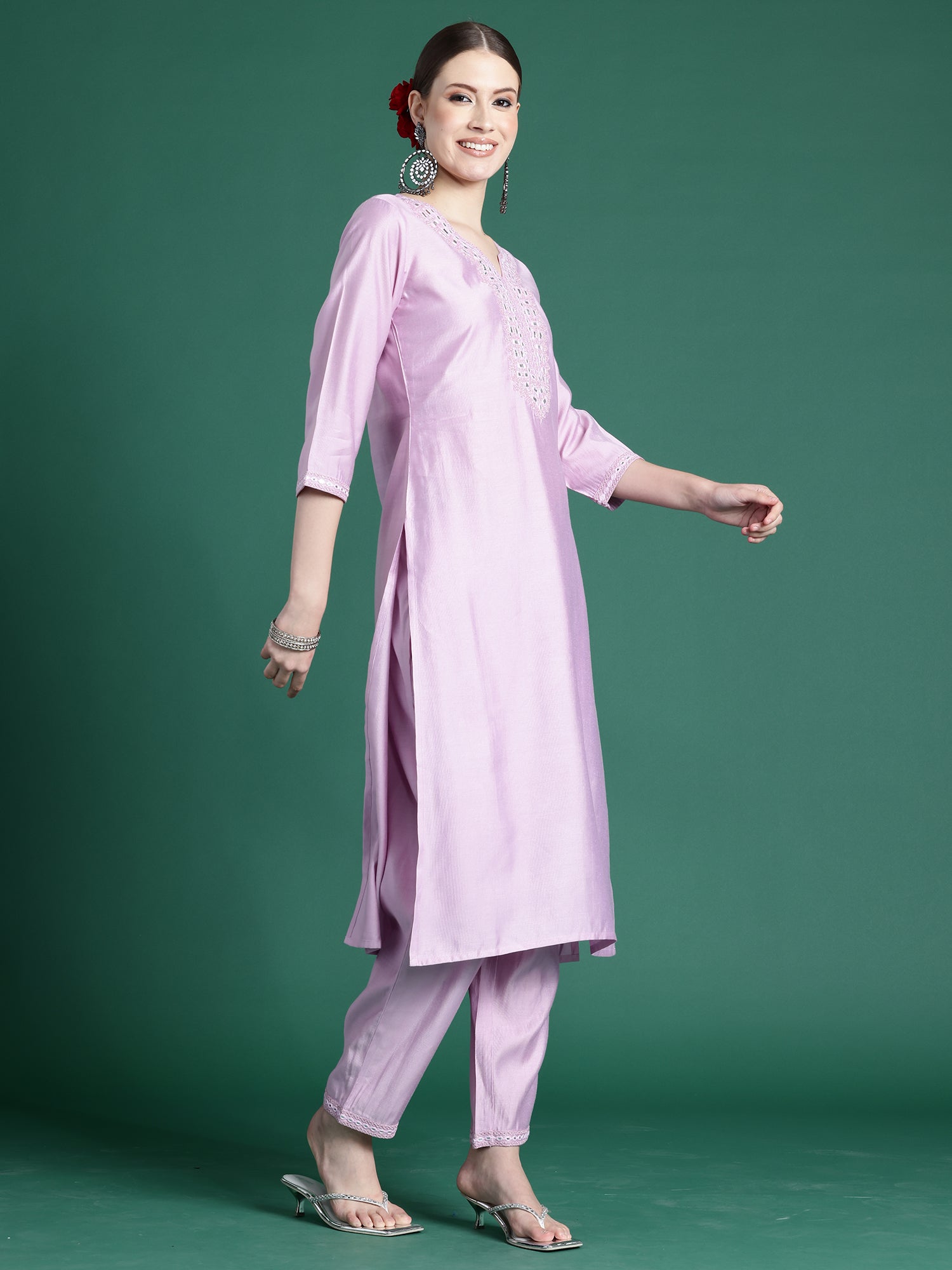 Women's Lavender Liva Kurta Set - Taantav