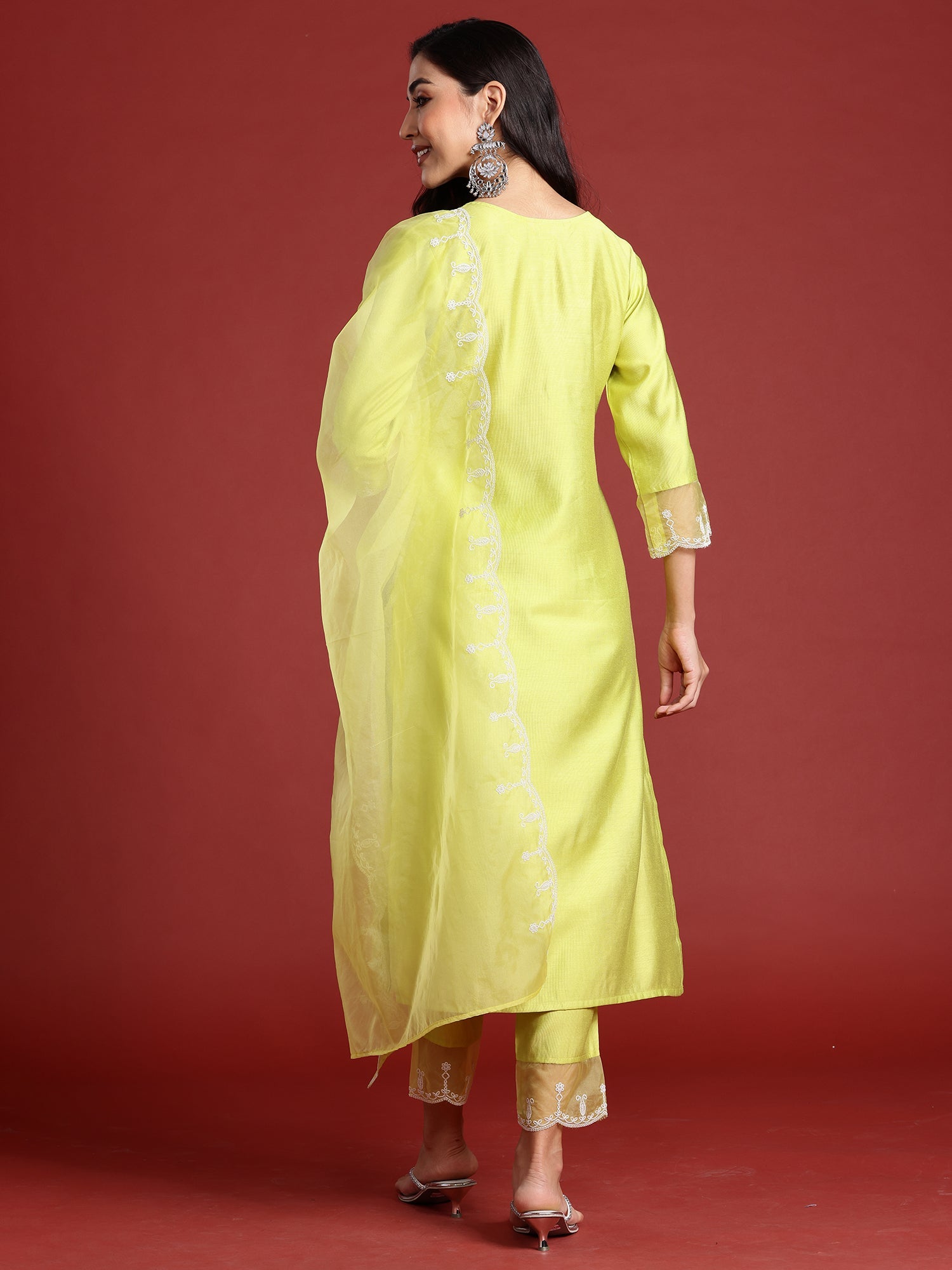 Women's Green Liva Kurta Set - Taantav