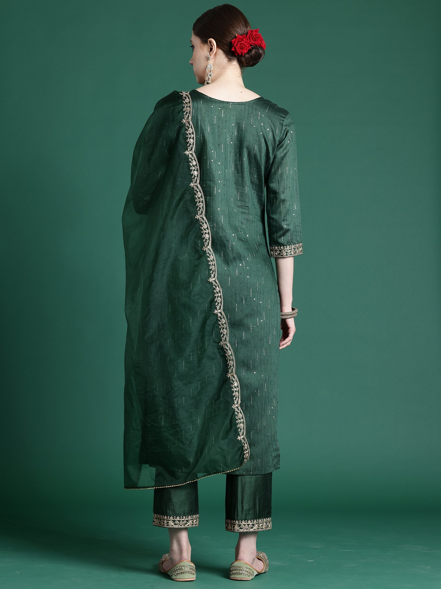 Women's Green Liva Kurta Set - Taantav