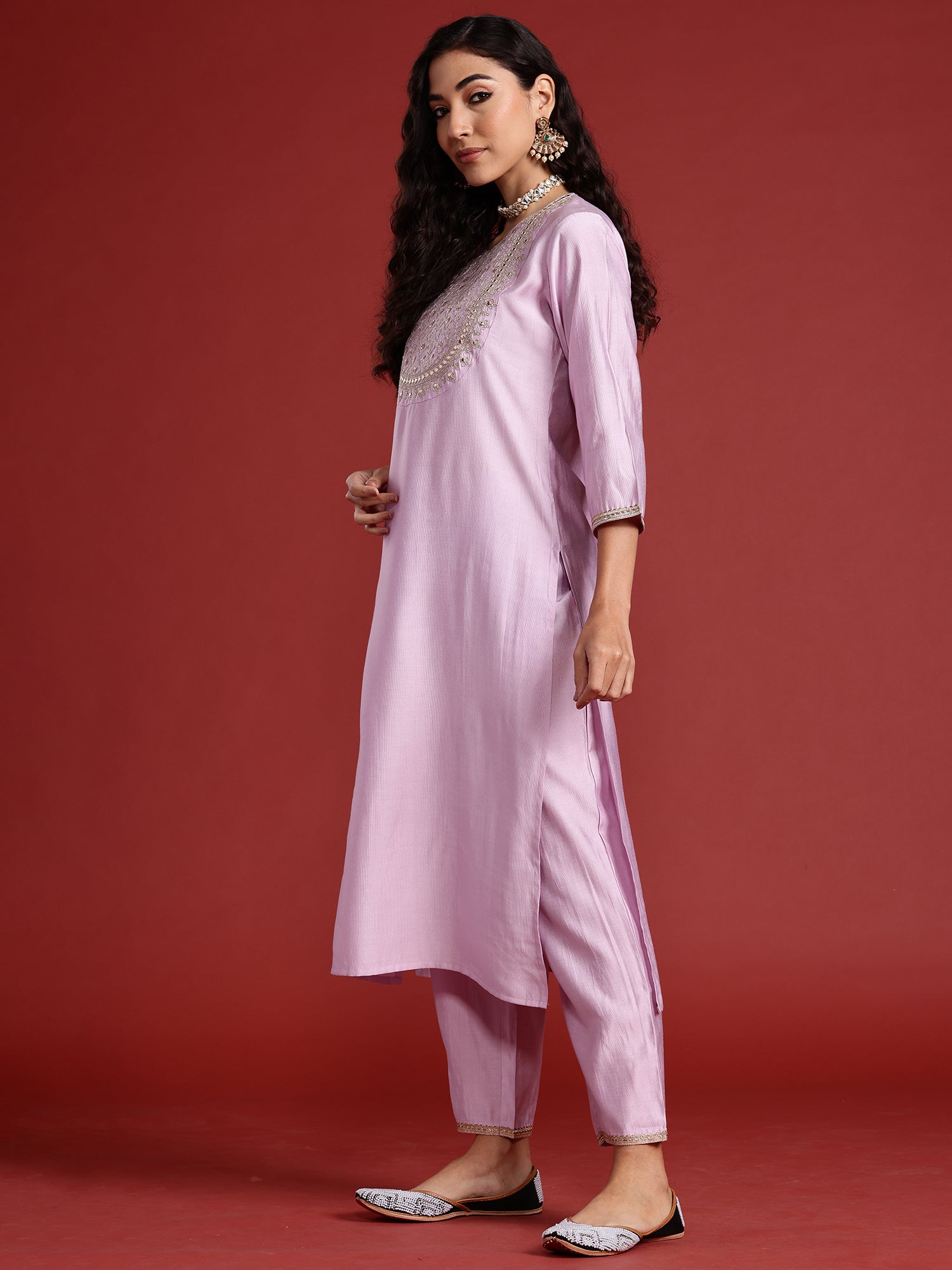 Women's Lavender Liva Kurta Set - Taantav