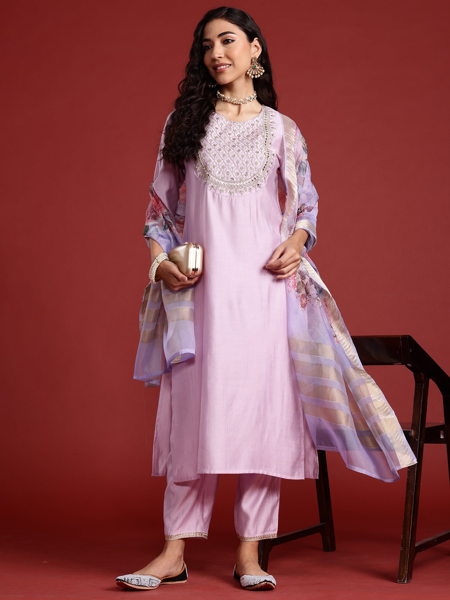 Women's Lavender Liva Kurta Set - Taantav