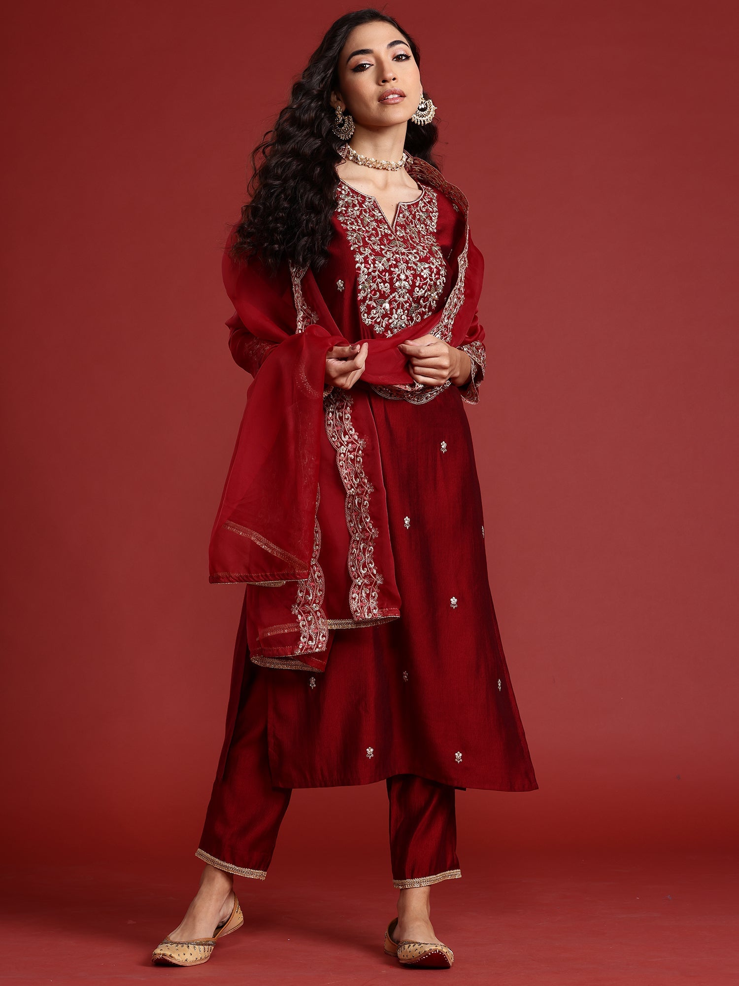 Women's Maroon Liva Kurta Set - Taantav