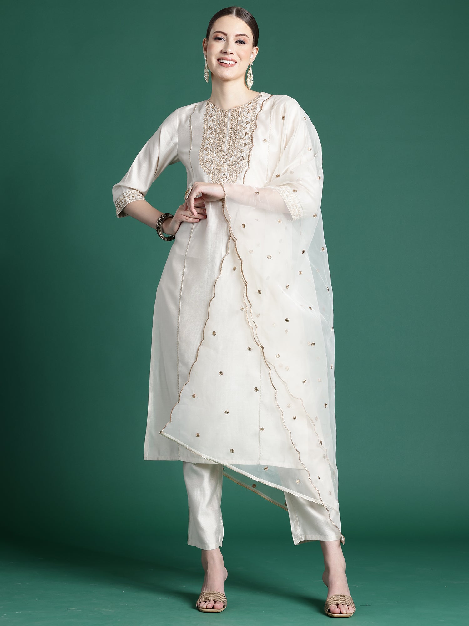 Women's Off White Liva Kurta Set - Taantav