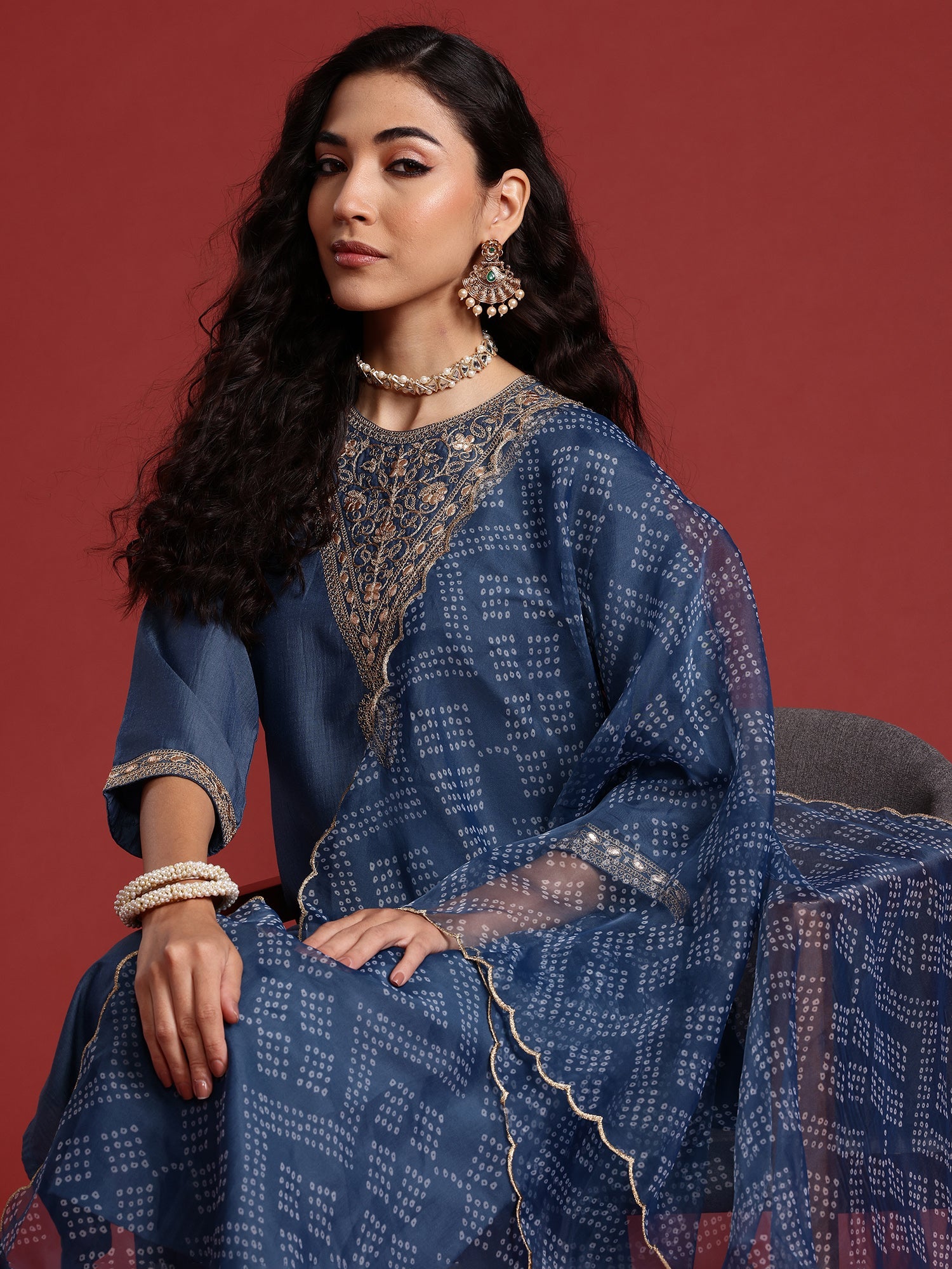 Women's Grey Silk Blend Kurta Set - Taantav