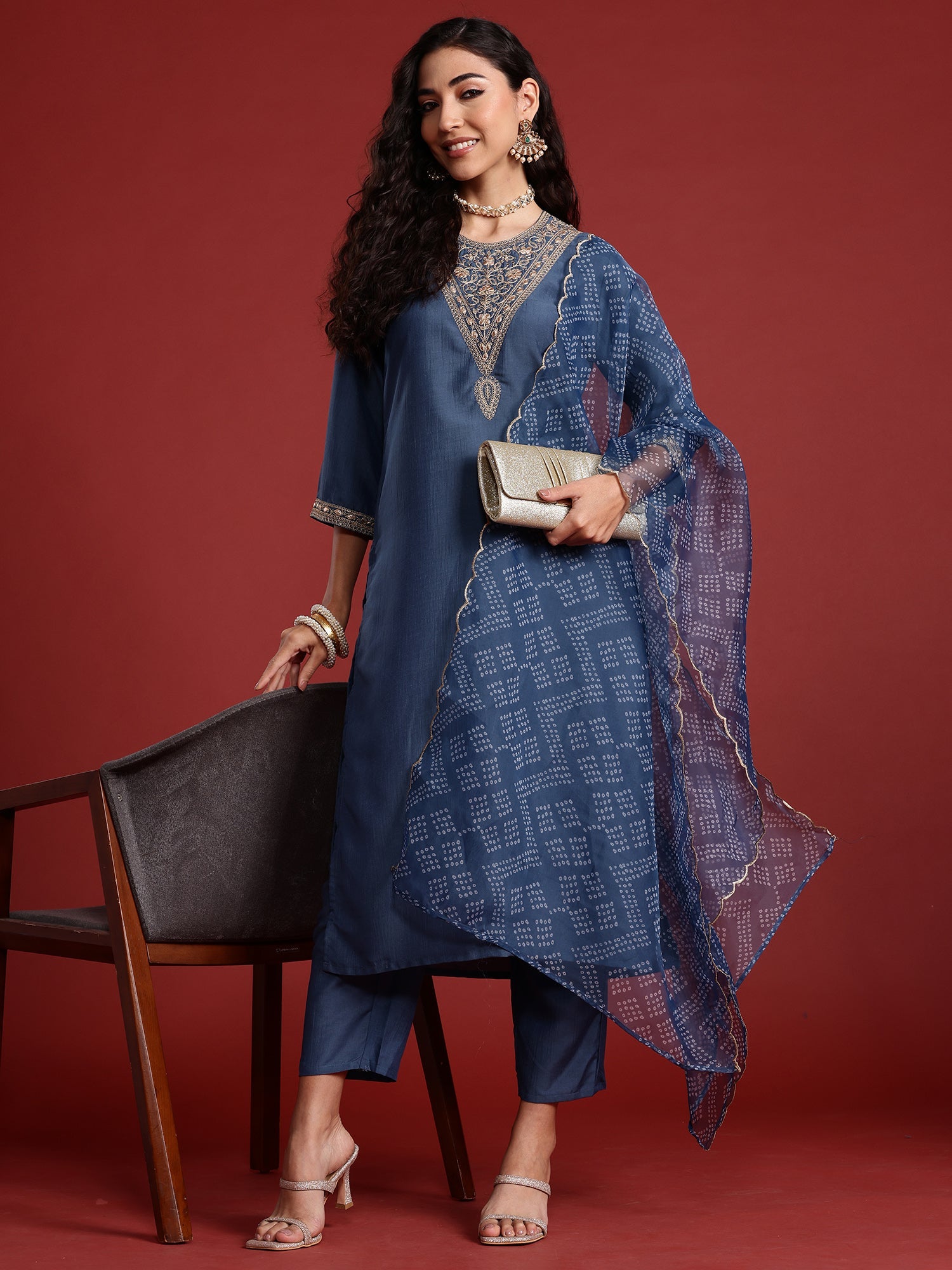 Women's Grey Silk Blend Kurta Set - Taantav