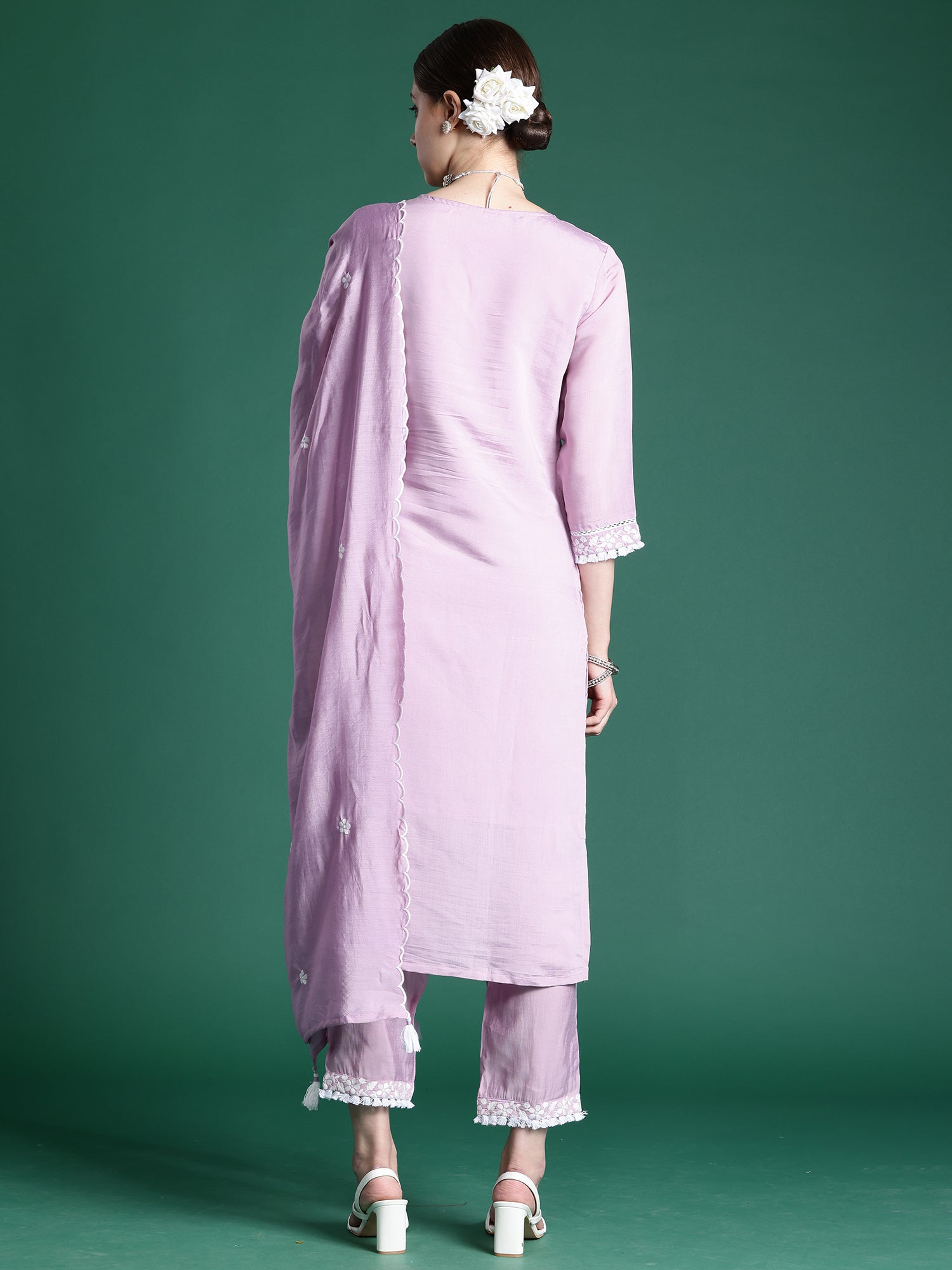 Women's Lavender Silk Blend Kurta Set - Taantav