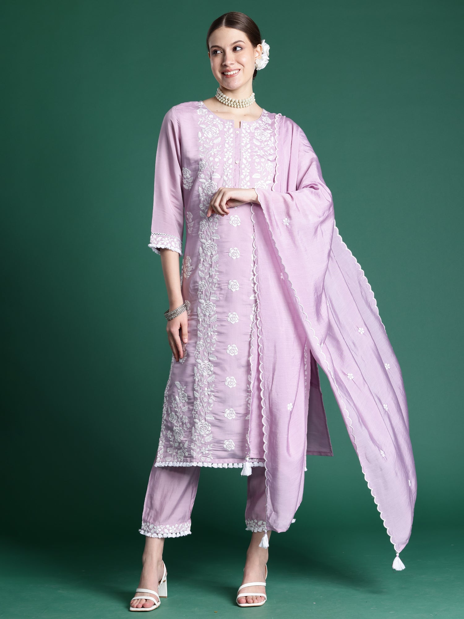 Women's Lavender Silk Blend Kurta Set - Taantav