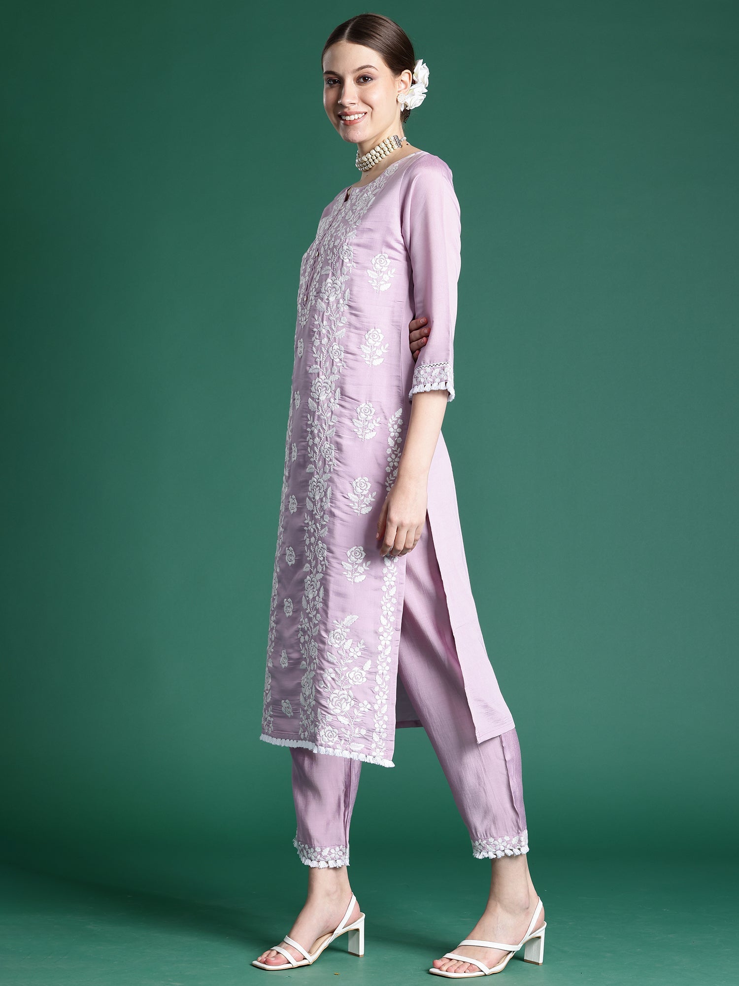 Women's Lavender Silk Blend Kurta Set - Taantav