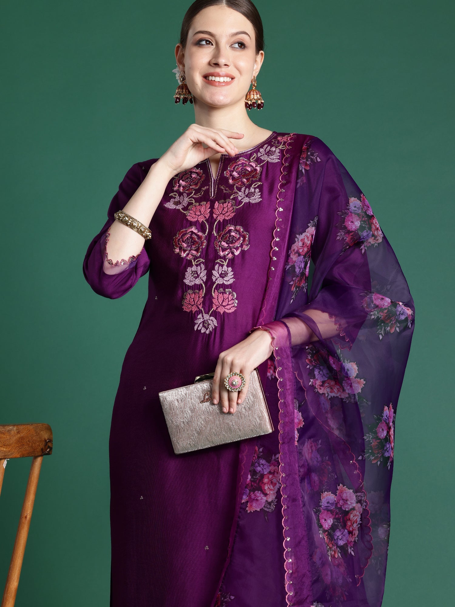 Women's Purple Liva Kurta Set - Taantav