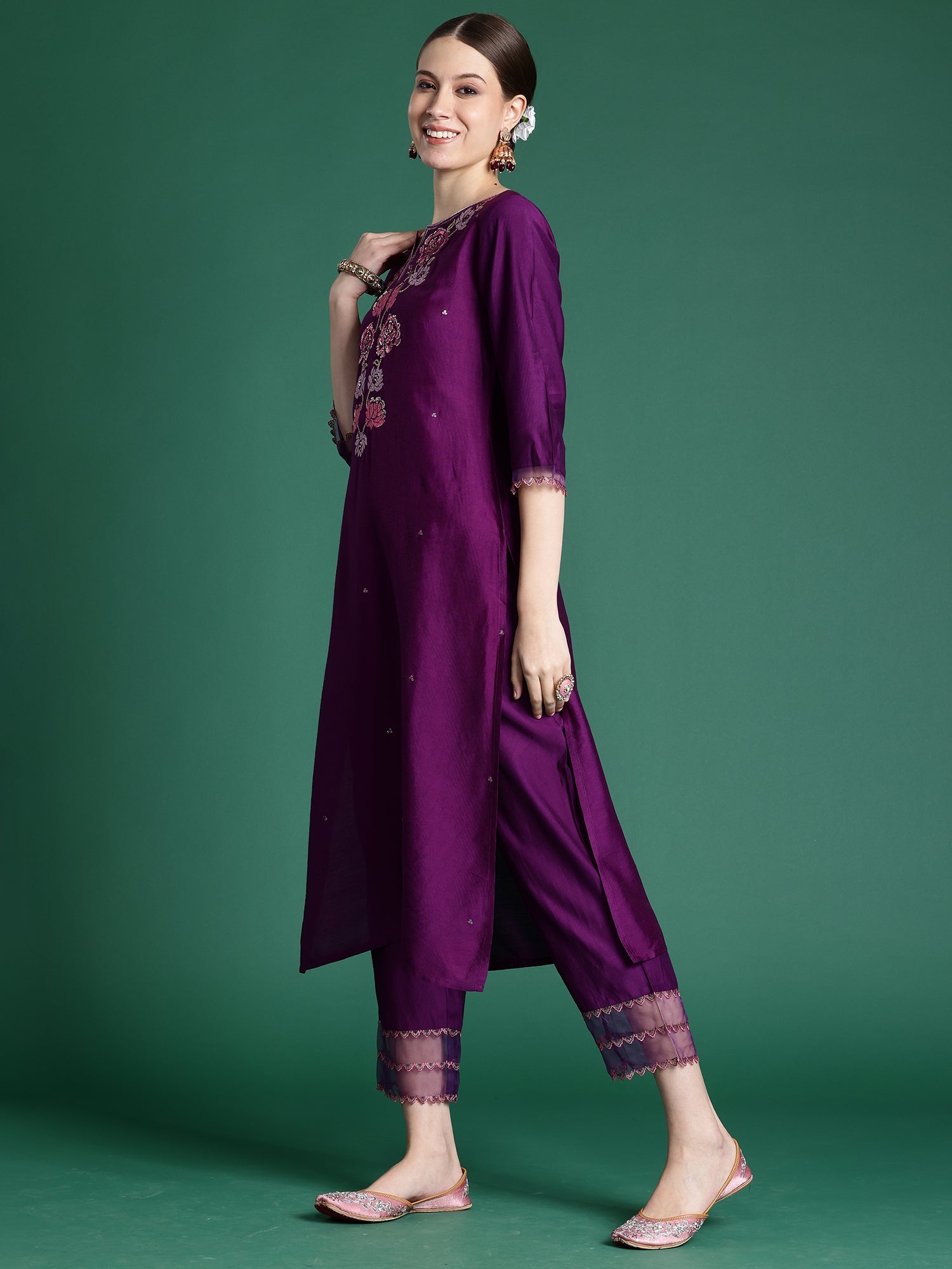 Women's Purple Liva Kurta Set - Taantav