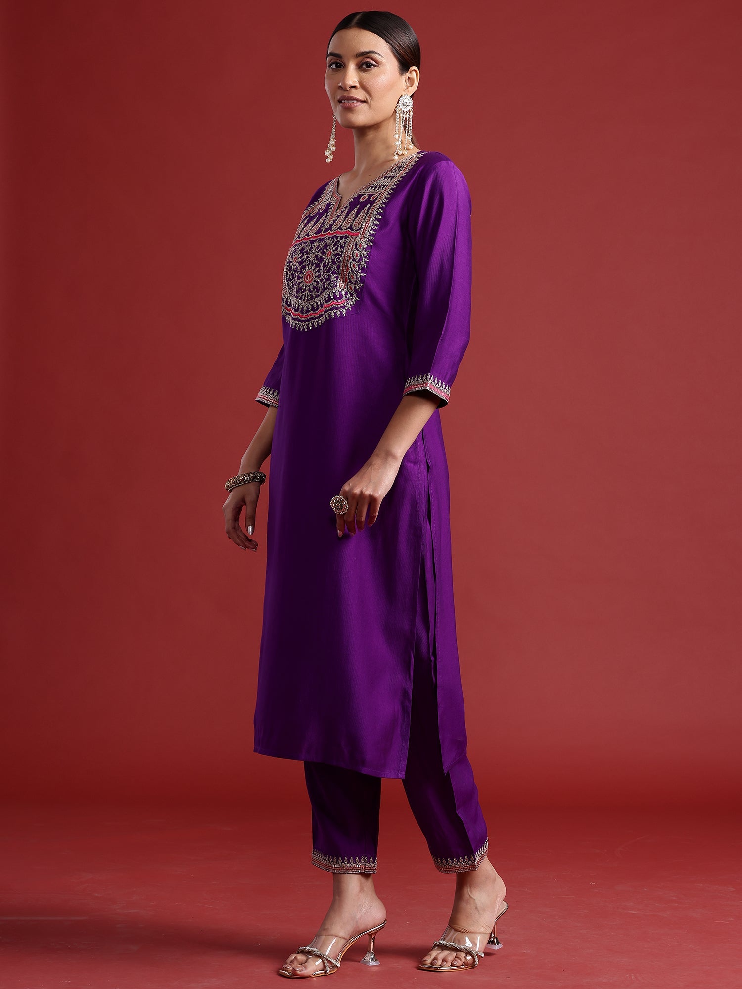 Women's Purple Liva Kurta Set - Taantav