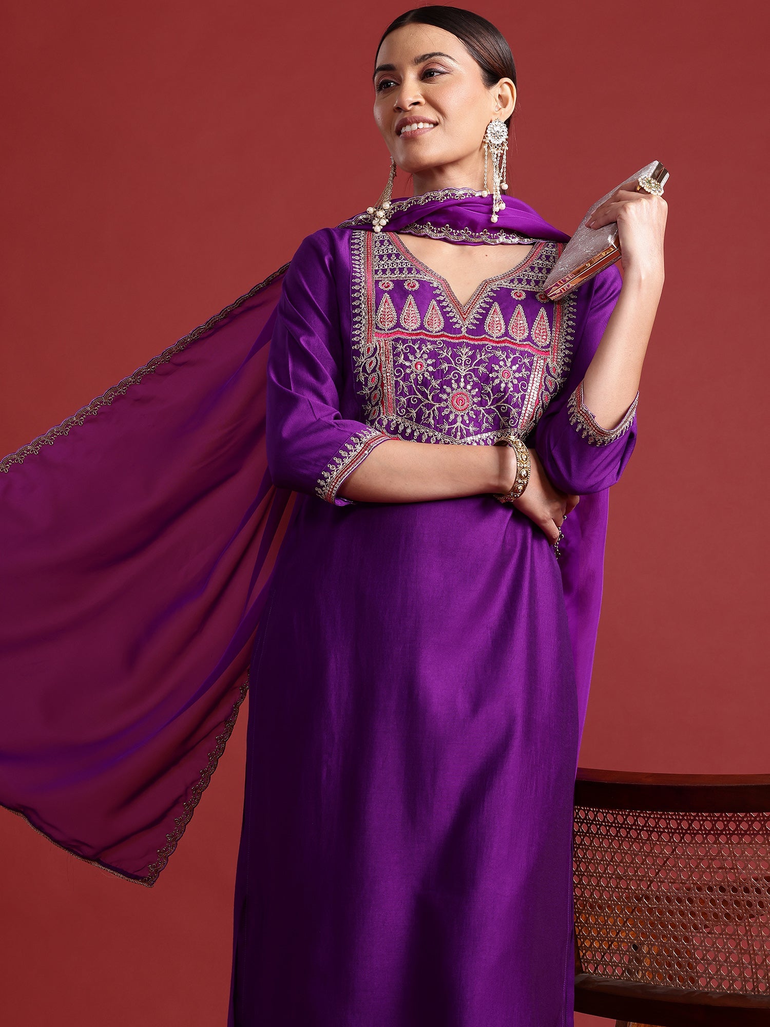 Women's Purple Liva Kurta Set - Taantav