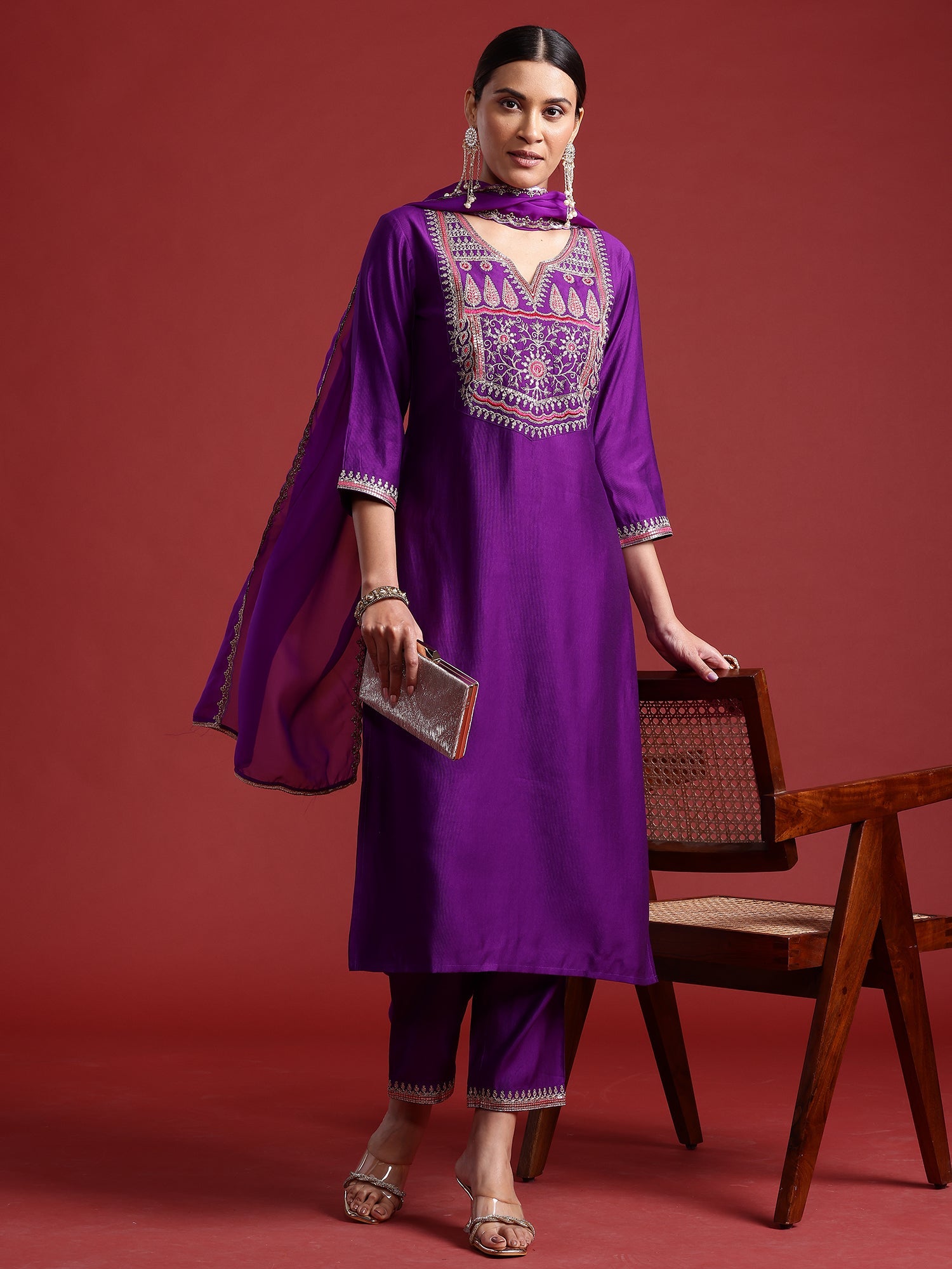 Women's Purple Liva Kurta Set - Taantav