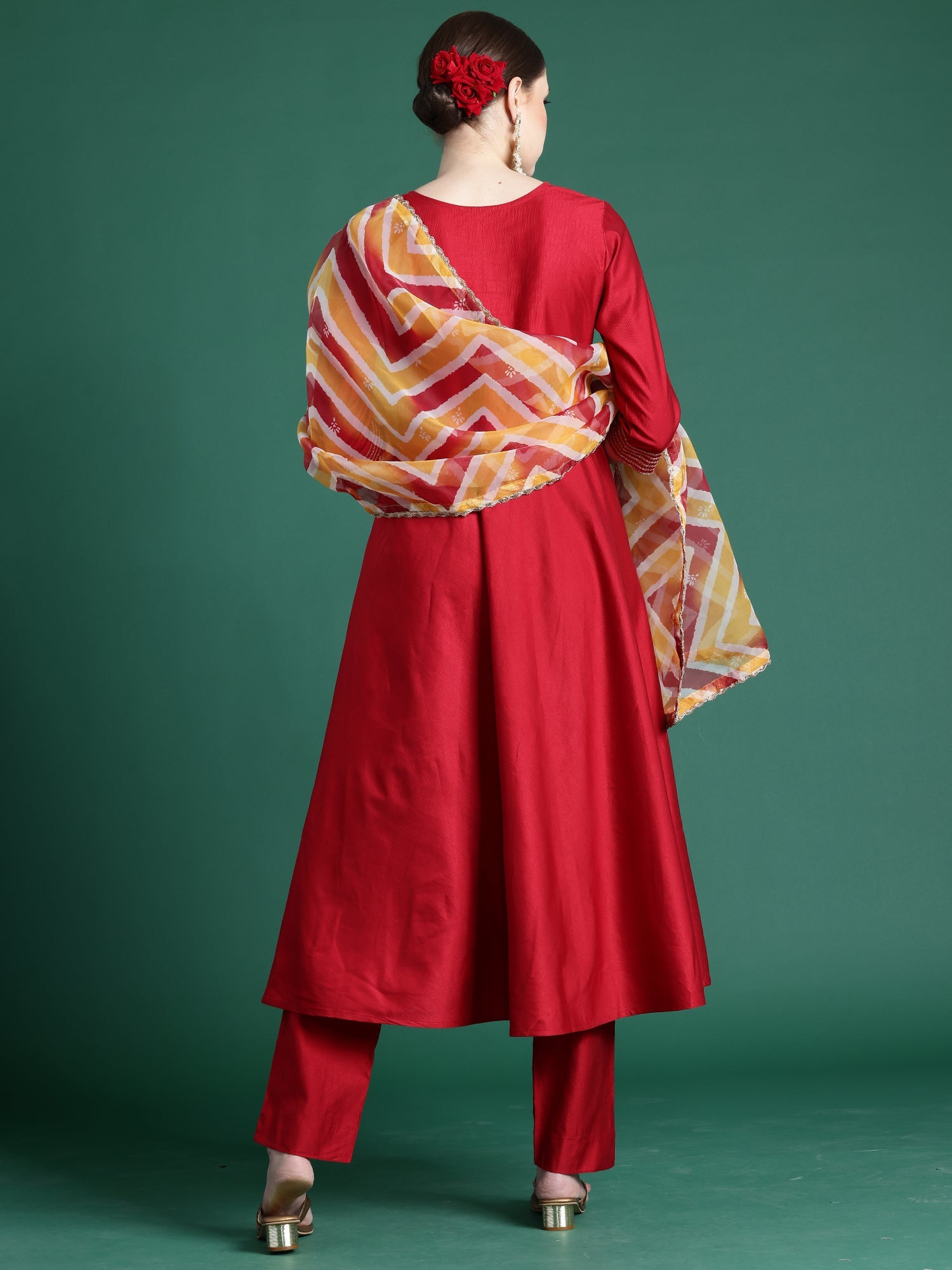 Women's Red Liva Kurta Set - Taantav