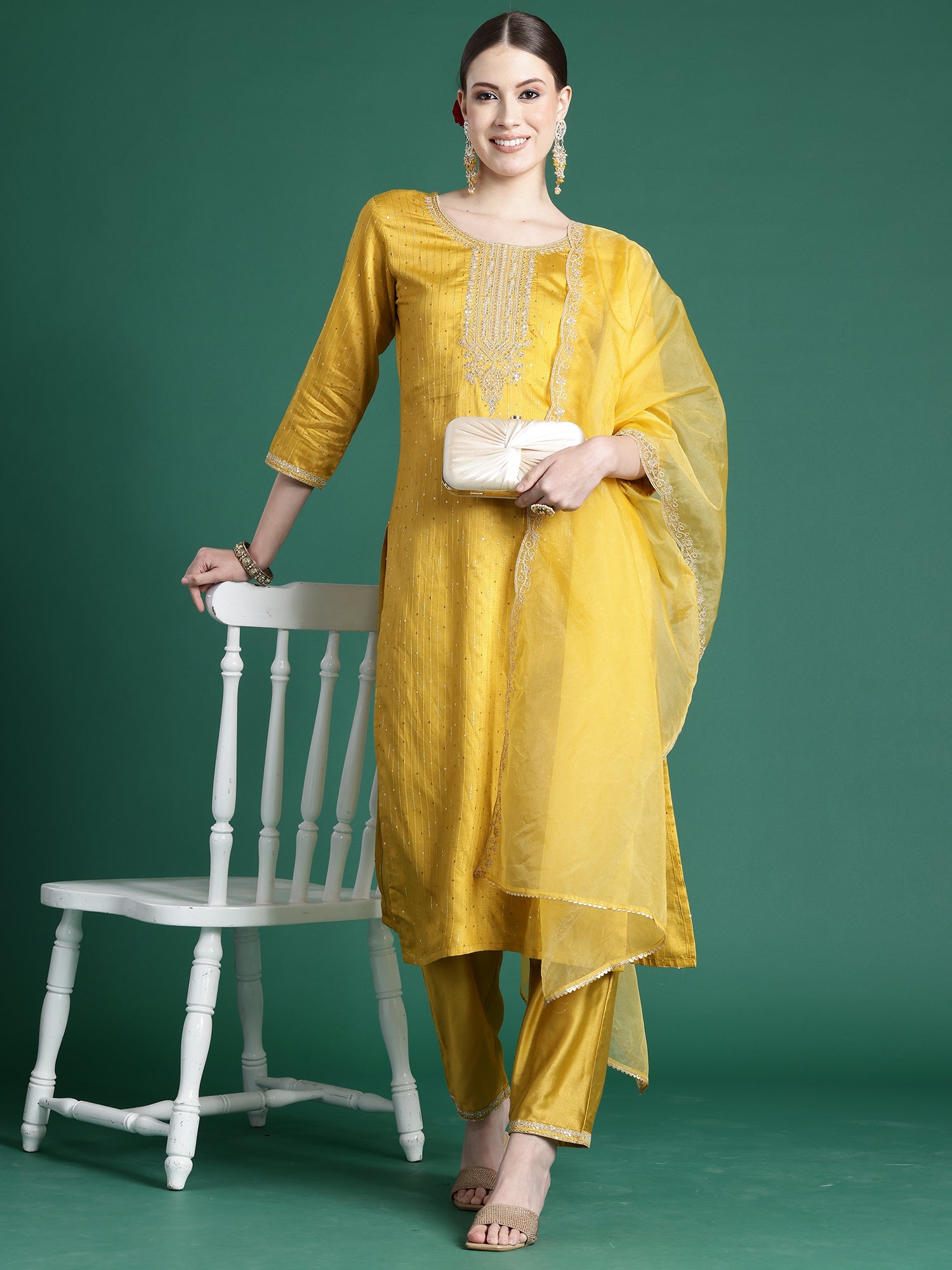 Women's Yellow Liva Kurta Set - Taantav