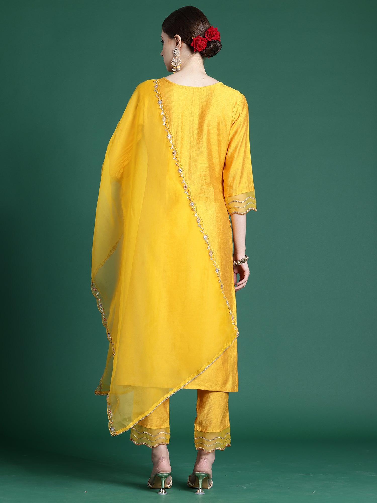 Women's Yellow Liva Kurta Set - Taantav