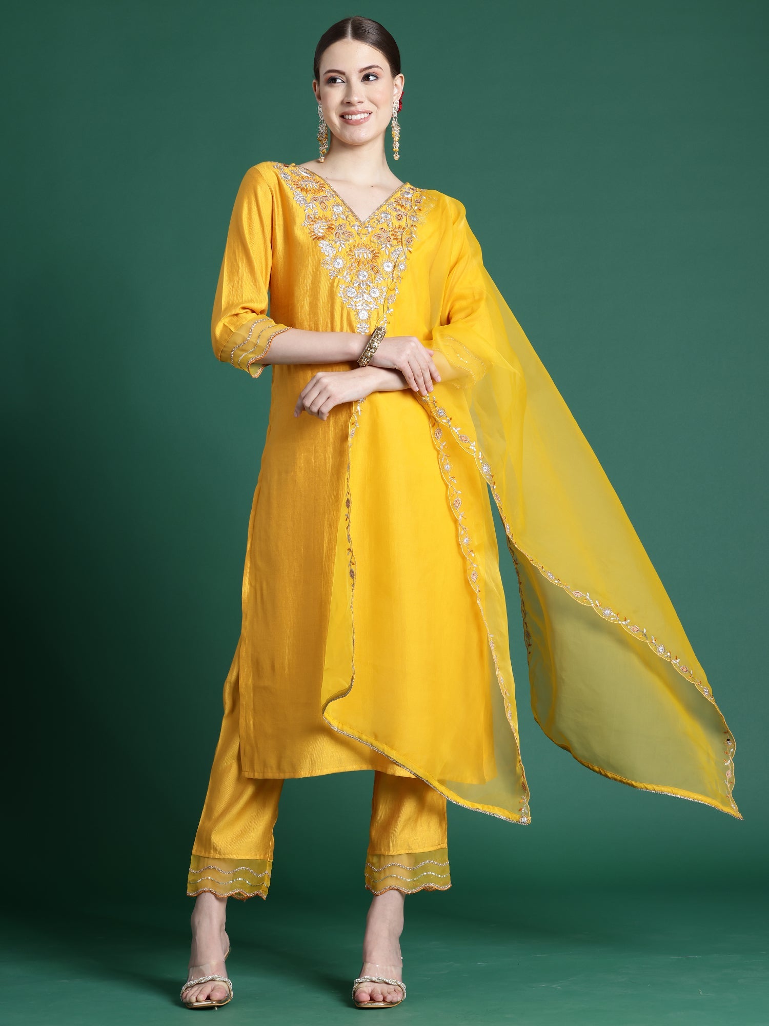 Women's Yellow Liva Kurta Set - Taantav