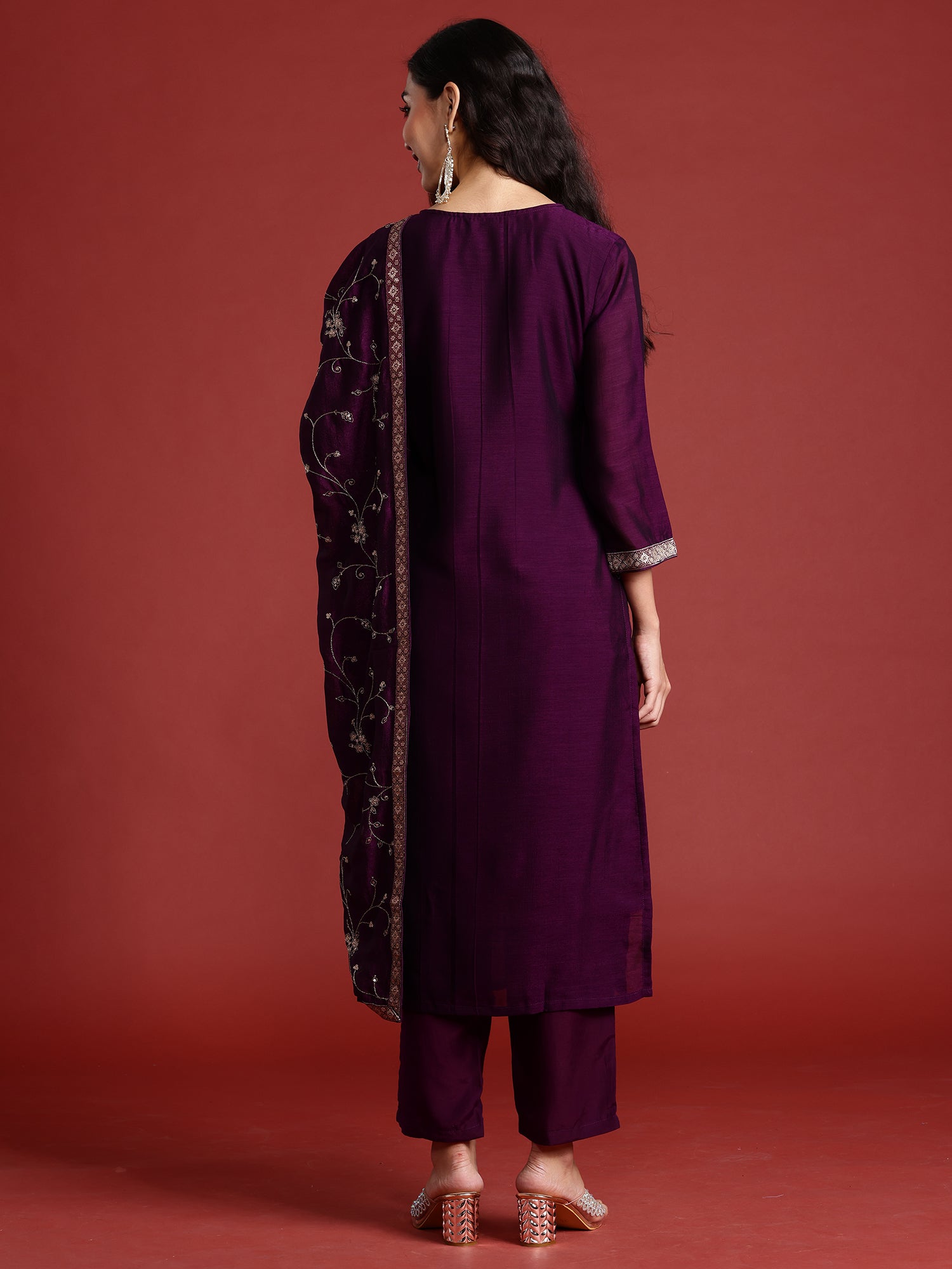 Women's Purple Silk Blend Kurta Set - Taantav