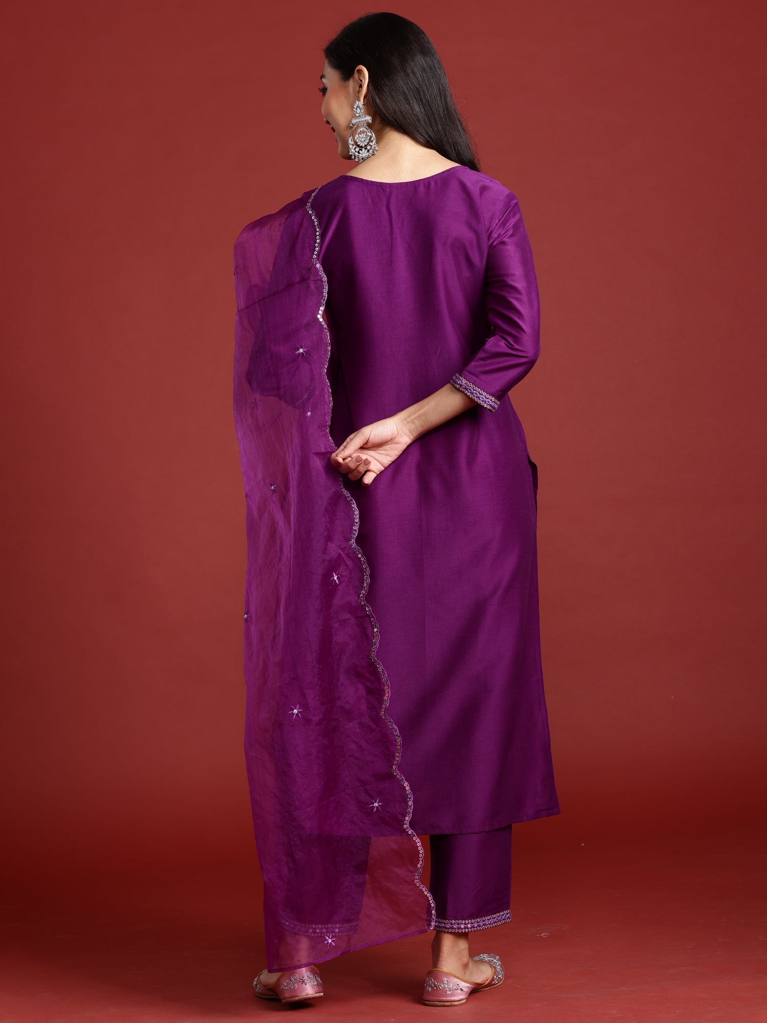 Women's Purple Silk Blend Kurta Set - Taantav