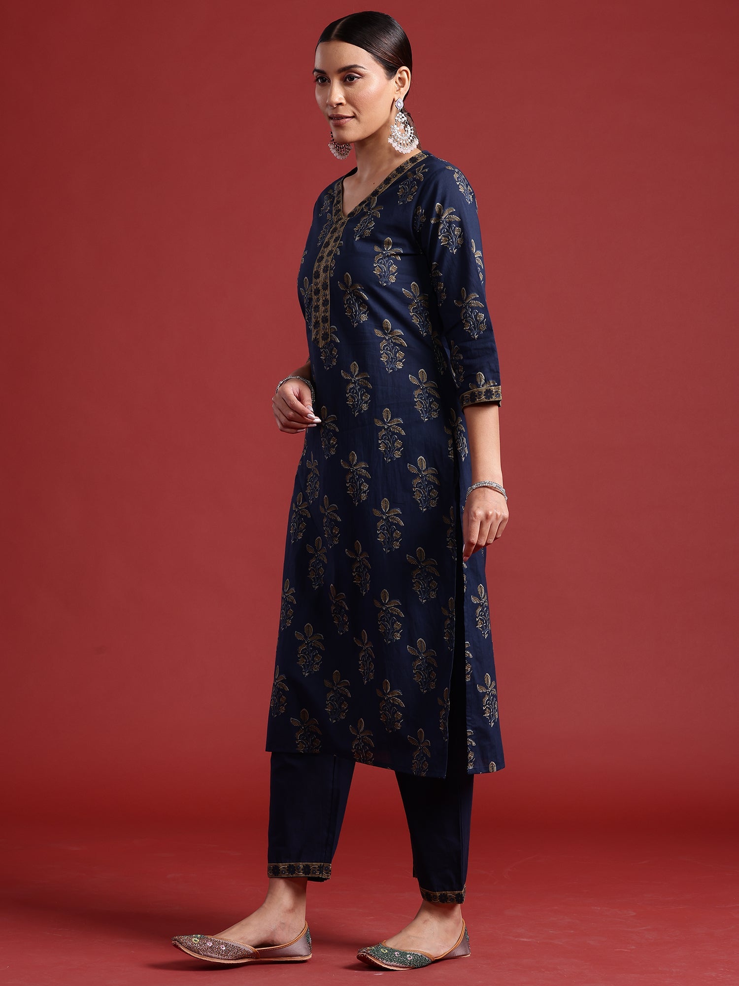 Women's Blue Pure Cotton Kurta Set - Taantav