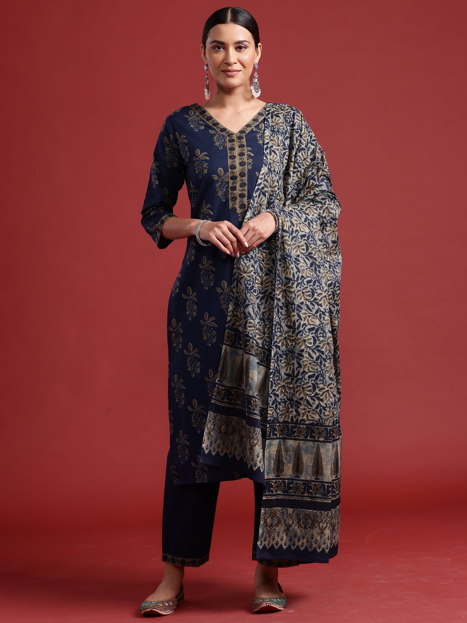 Women's Blue Pure Cotton Kurta Set - Taantav