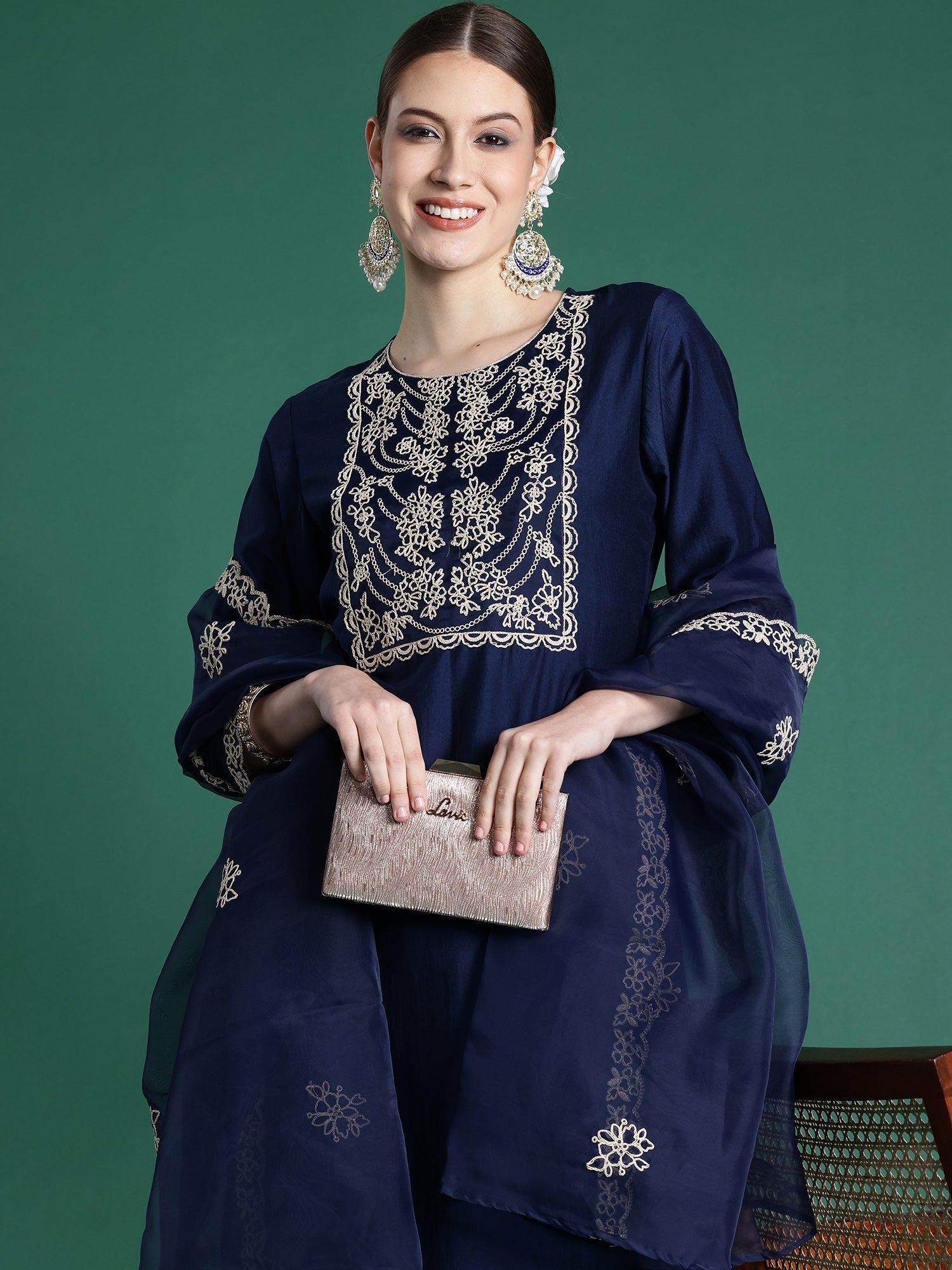 Women's Blue Silk Blend Kurta Set - Taantav