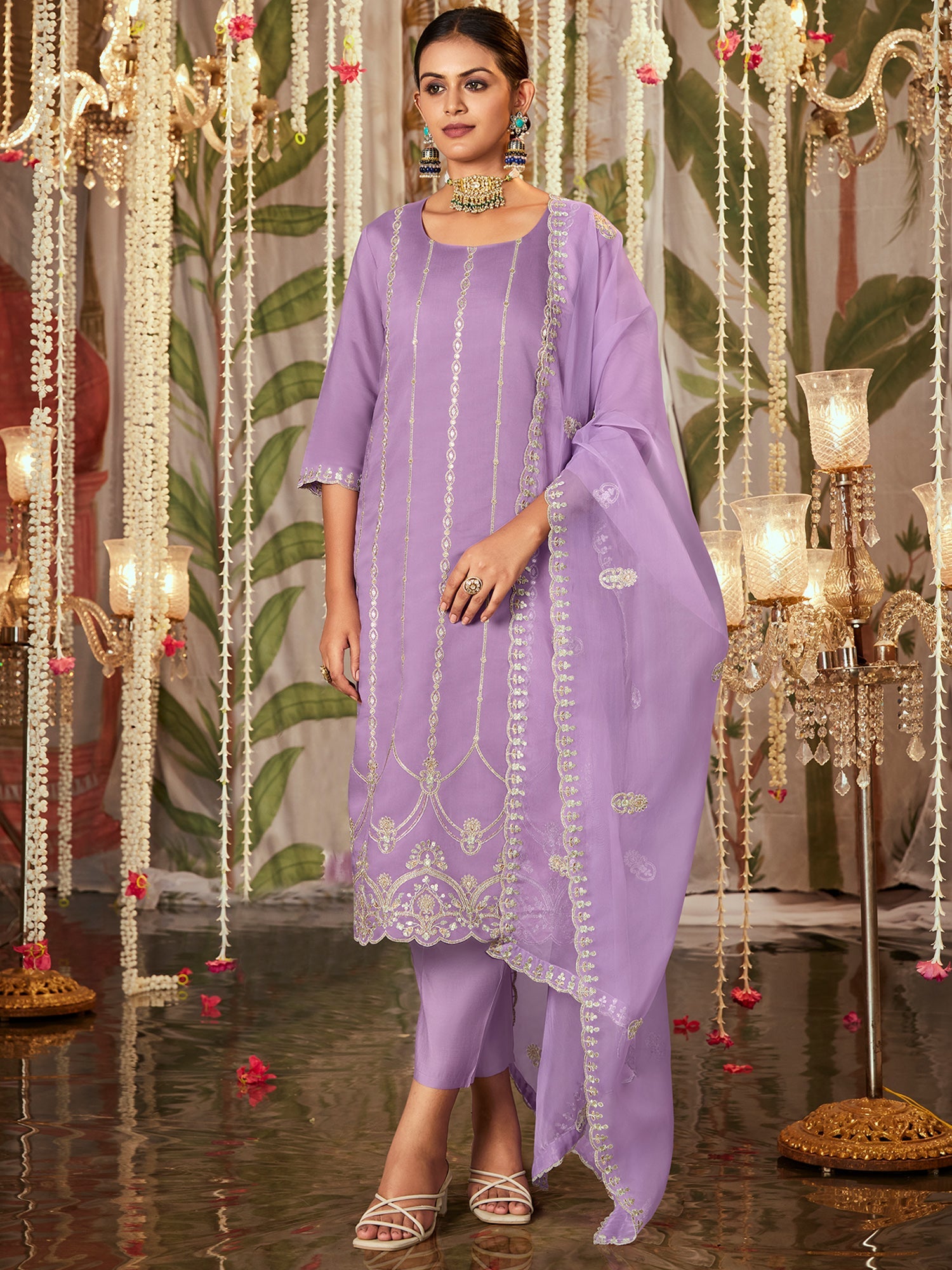 Women's Lavender Silk Blend Kurta Set - Taantav