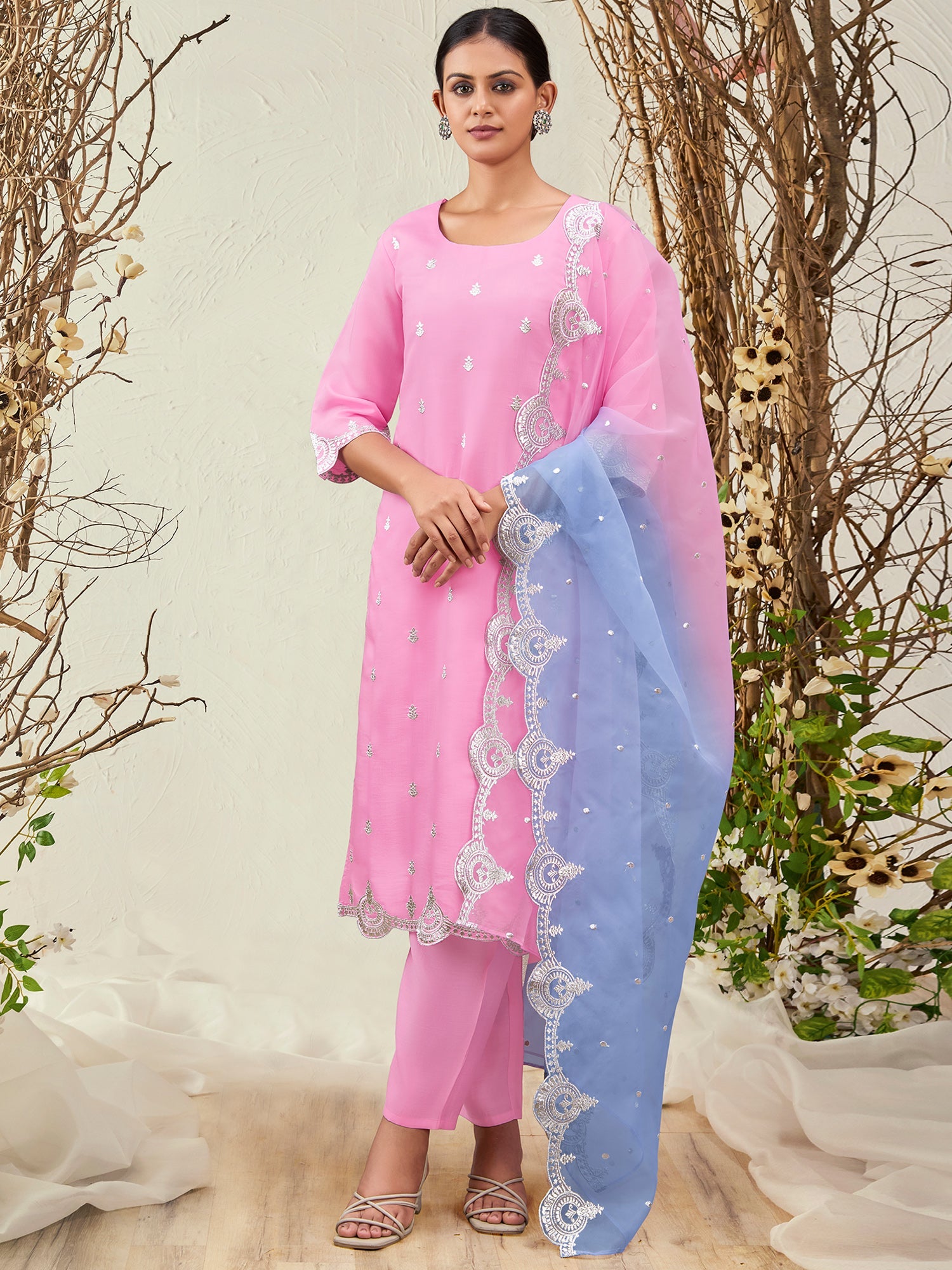 Women's Pink Silk Blend Kurta Set - Taantav