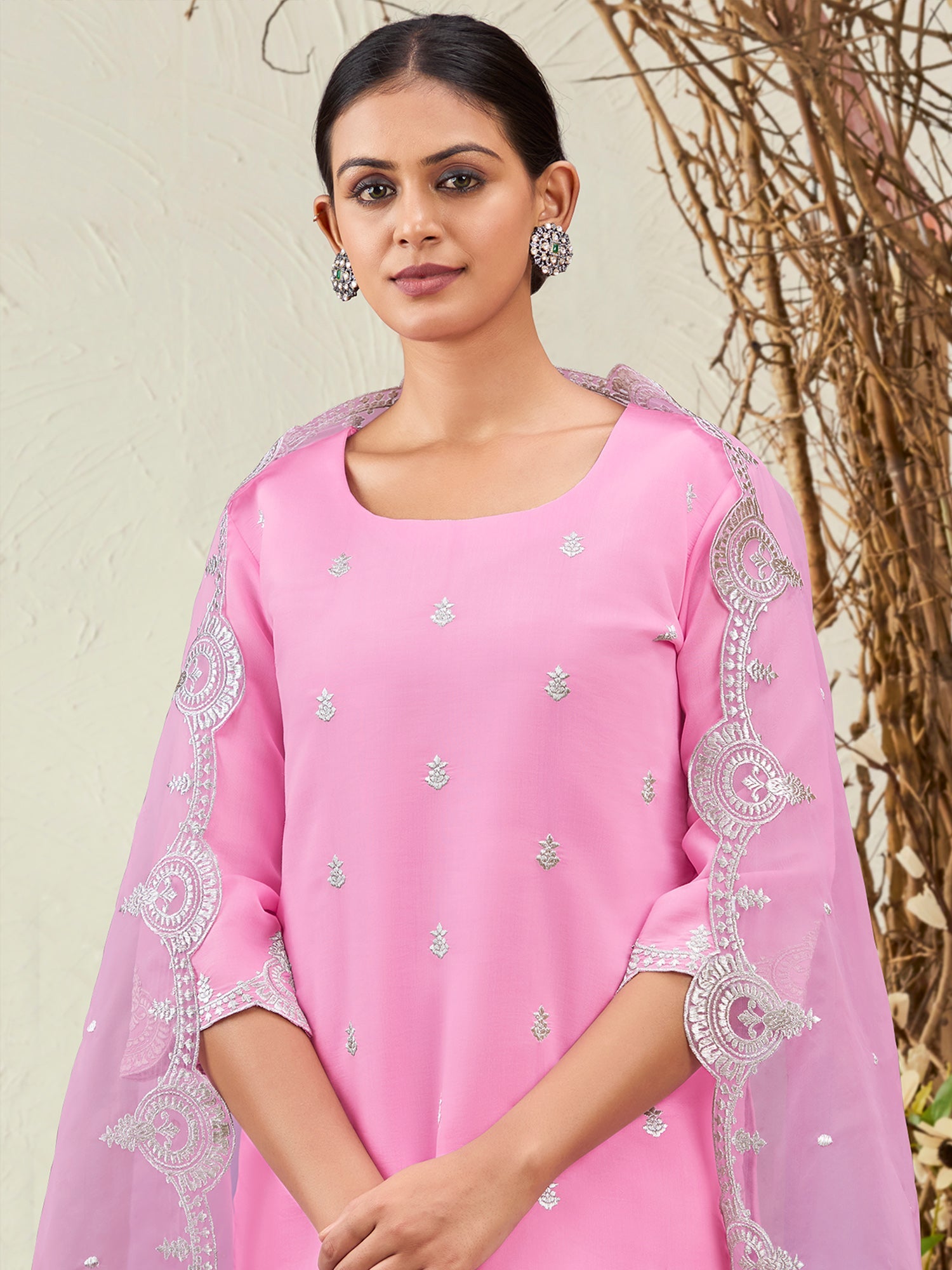 Women's Pink Silk Blend Kurta Set - Taantav