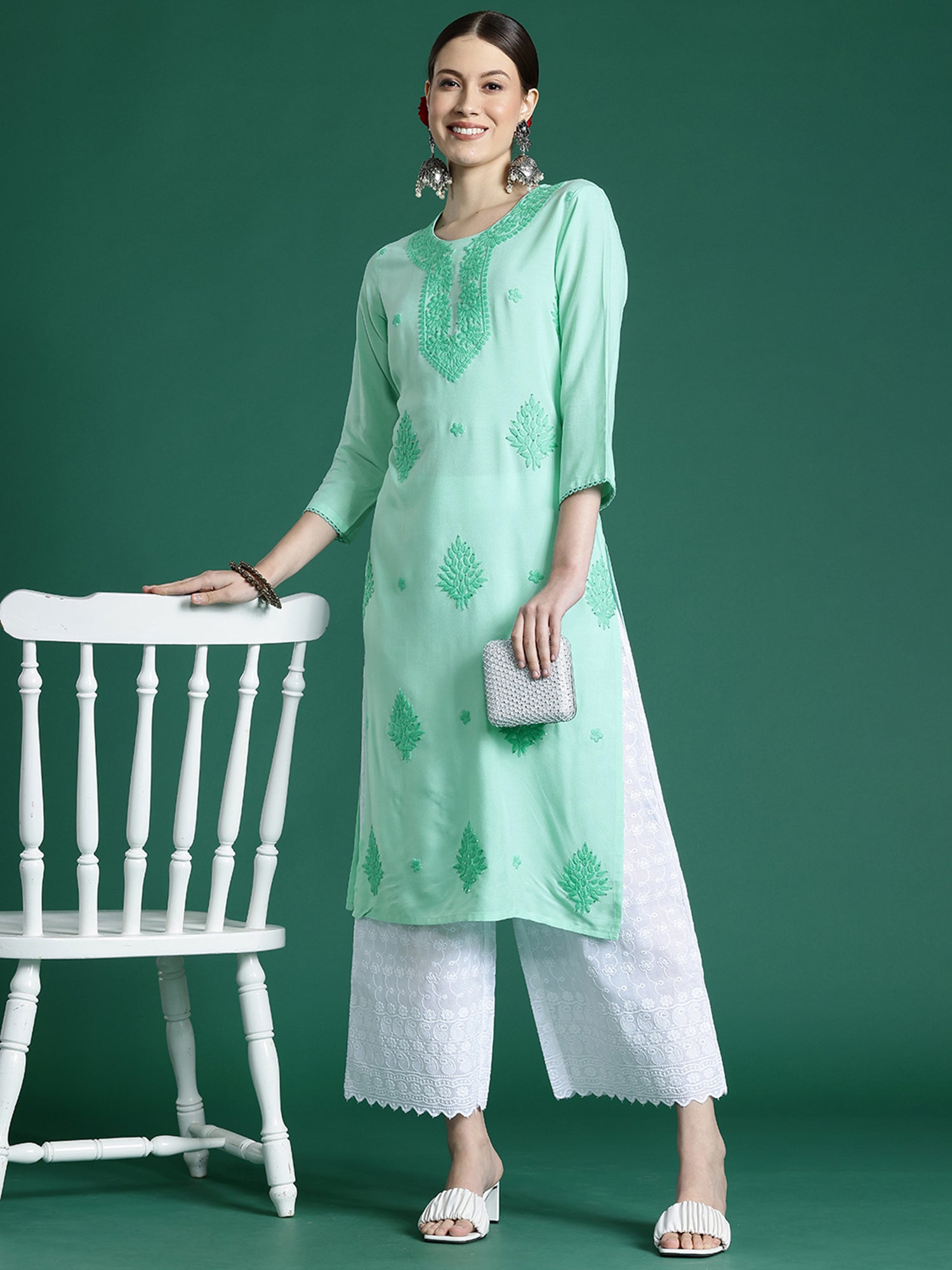 Women's Sea Green Viscose Rayon Kurta - Taantav