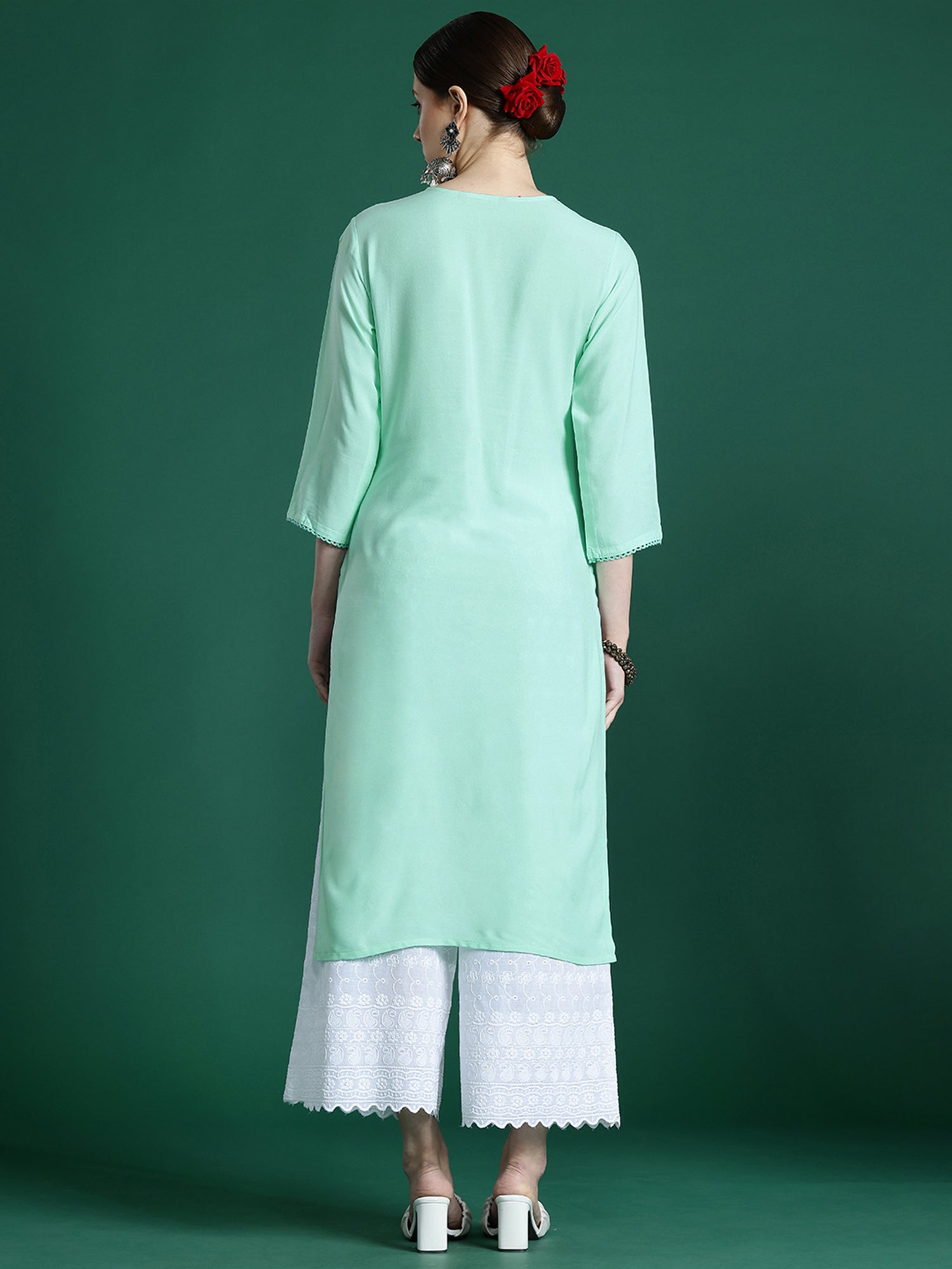 Women's Sea Green Viscose Rayon Kurta - Taantav