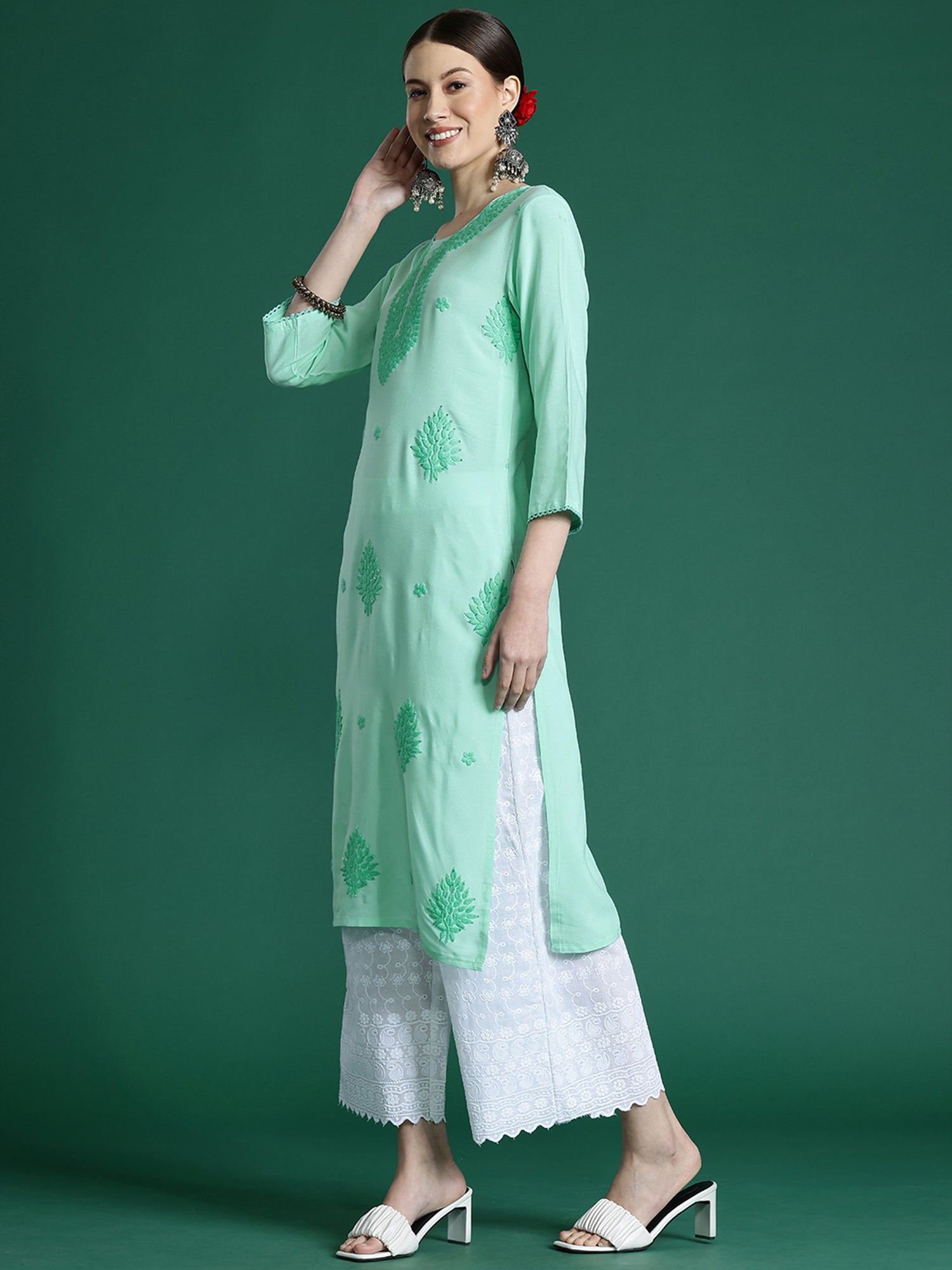 Women's Sea Green Viscose Rayon Kurta - Taantav