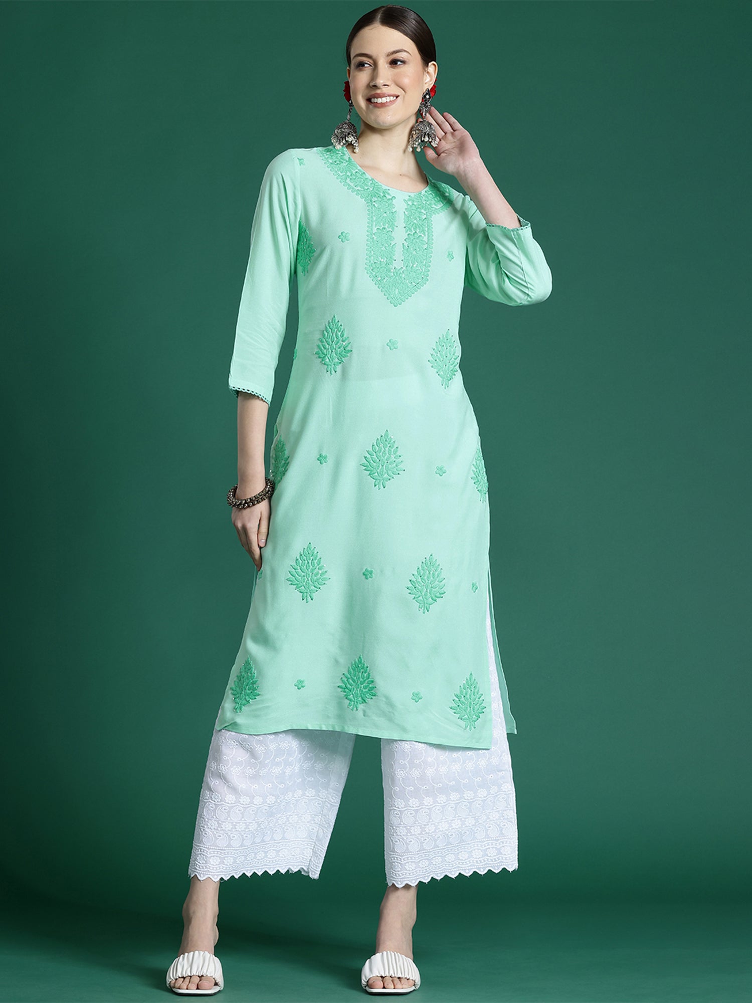 Women's Sea Green Viscose Rayon Kurta - Taantav