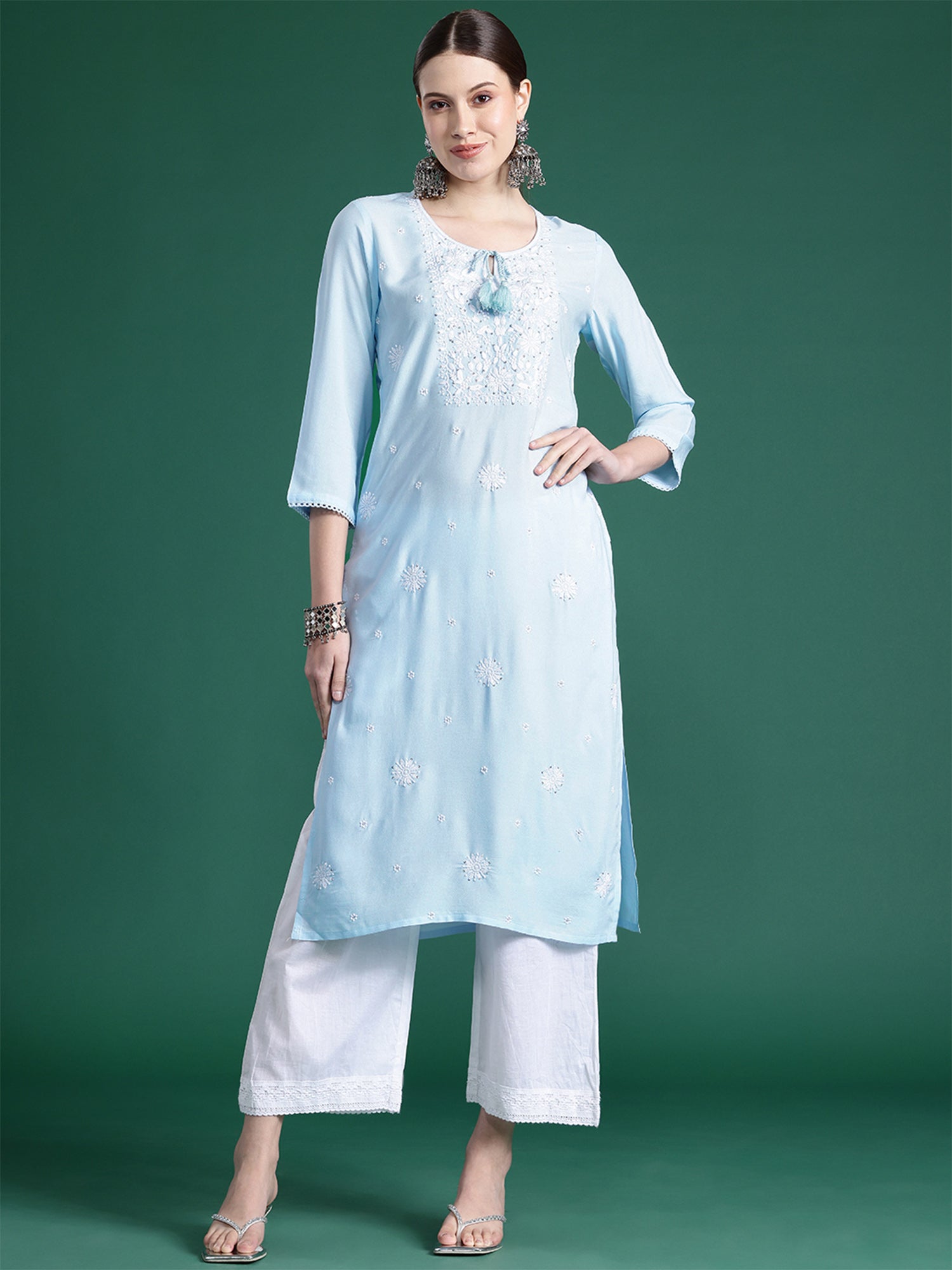 Women's Blue Viscose Rayon Kurta - Taantav