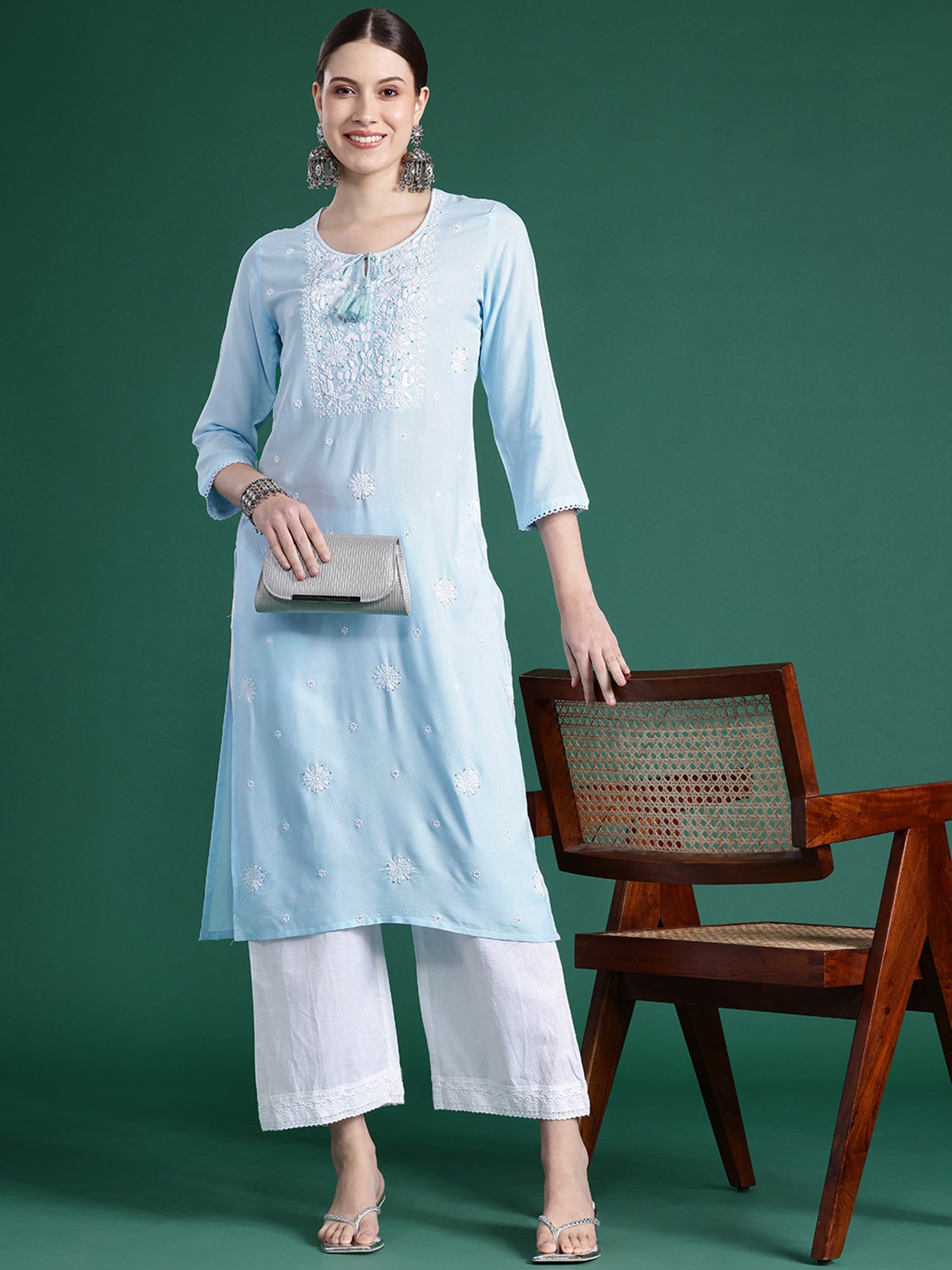 Women's Blue Viscose Rayon Kurta - Taantav