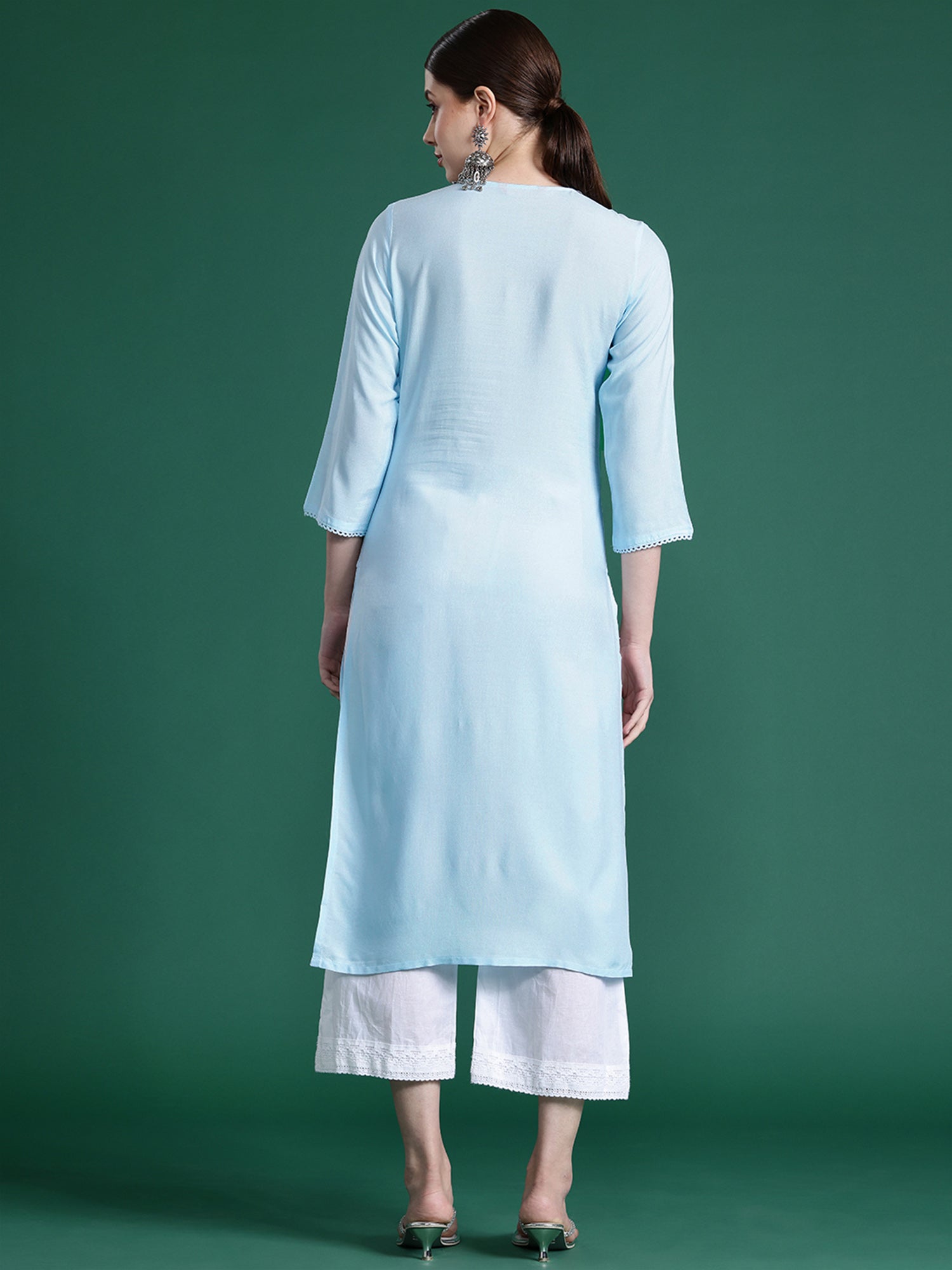 Women's Blue Viscose Rayon Kurta - Taantav