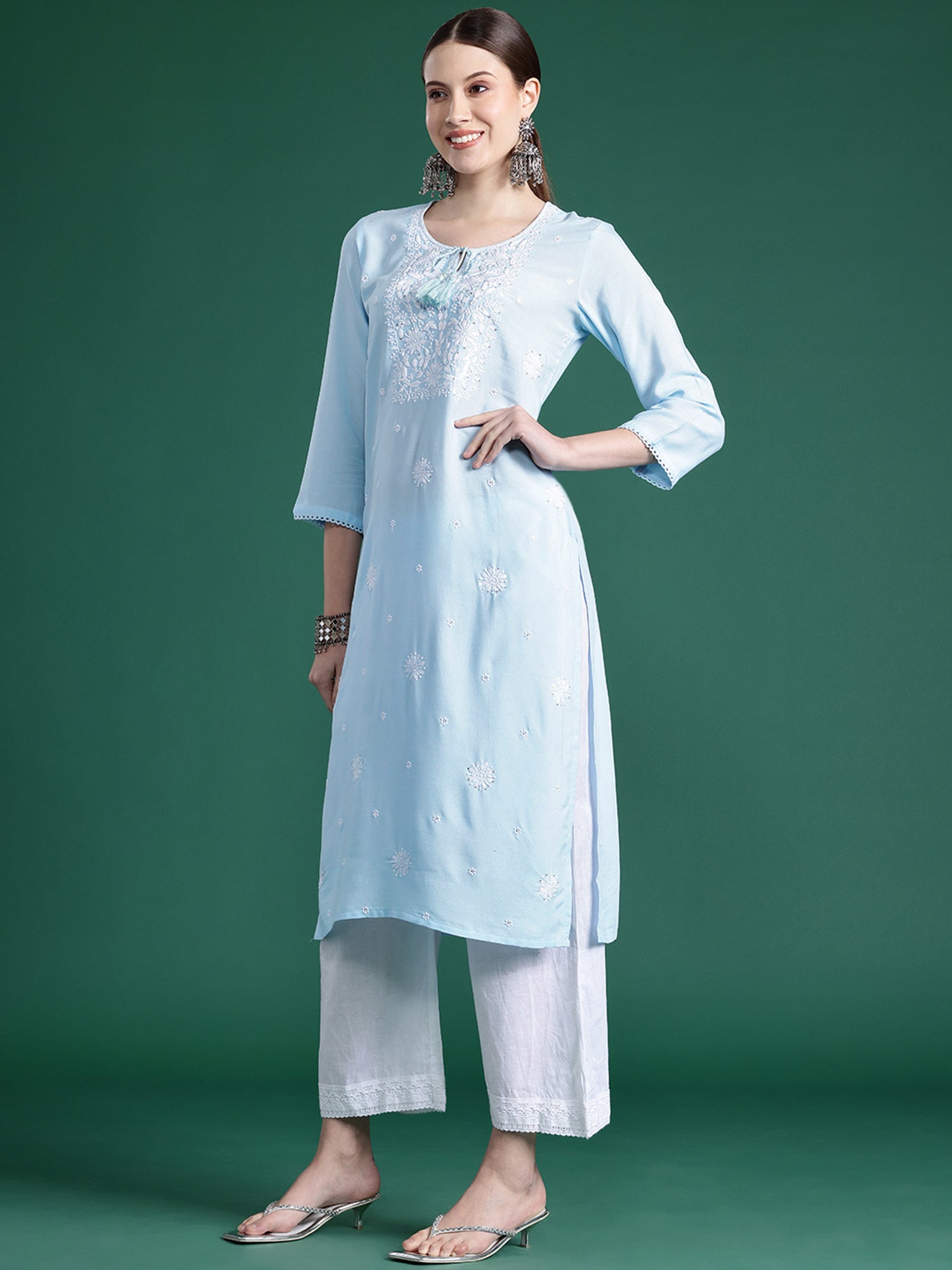 Women's Blue Viscose Rayon Kurta - Taantav