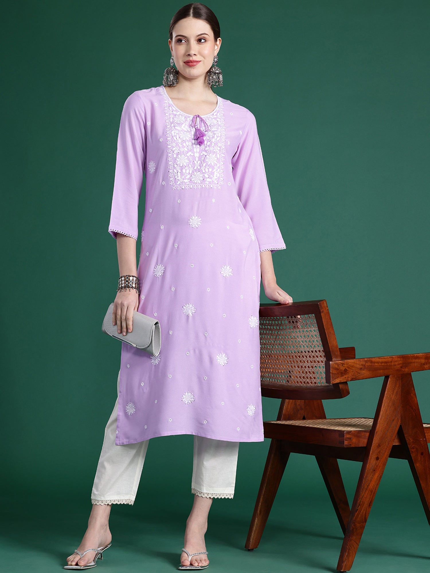 Women's Purple Viscose Rayon Kurta - Taantav