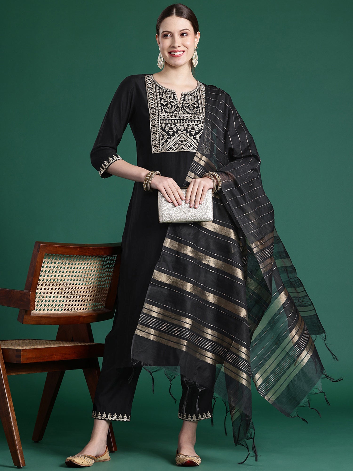 Women's Black Liva Kurta Set - Taantav